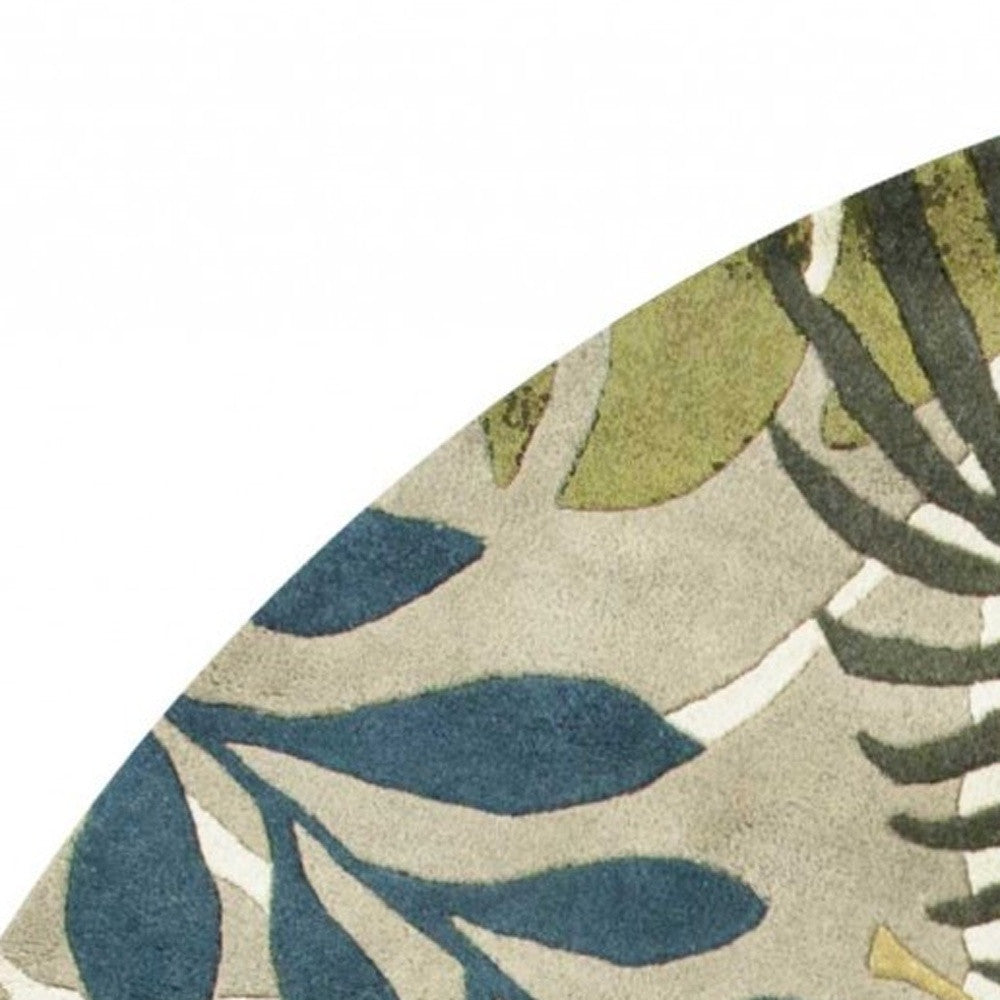 5' X 8' Ivory Green And Blue Wool Botanical Leaves Hand Tufted Area Rug-Area Rugs-DECOROLALA