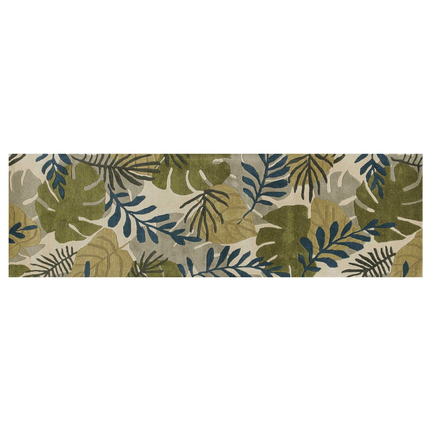 5' X 8' Ivory Green And Blue Wool Botanical Leaves Hand Tufted Area Rug-Area Rugs-DECOROLALA