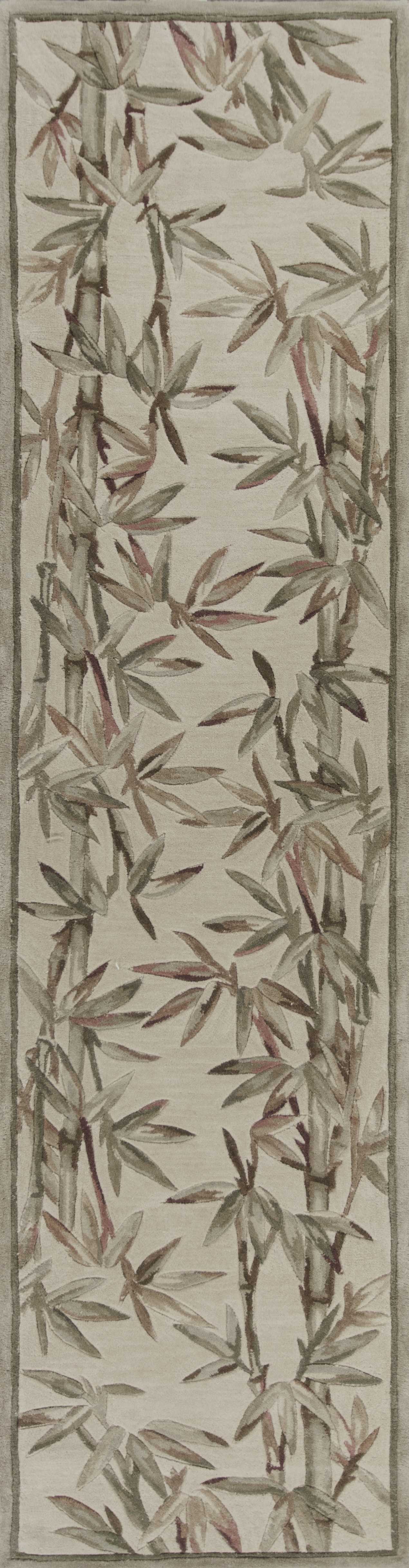 5' X 8' Ivory Green And Brown Wool Botanical Leaves Hand Tufted Area Rug-Area Rugs-DECOROLALA
