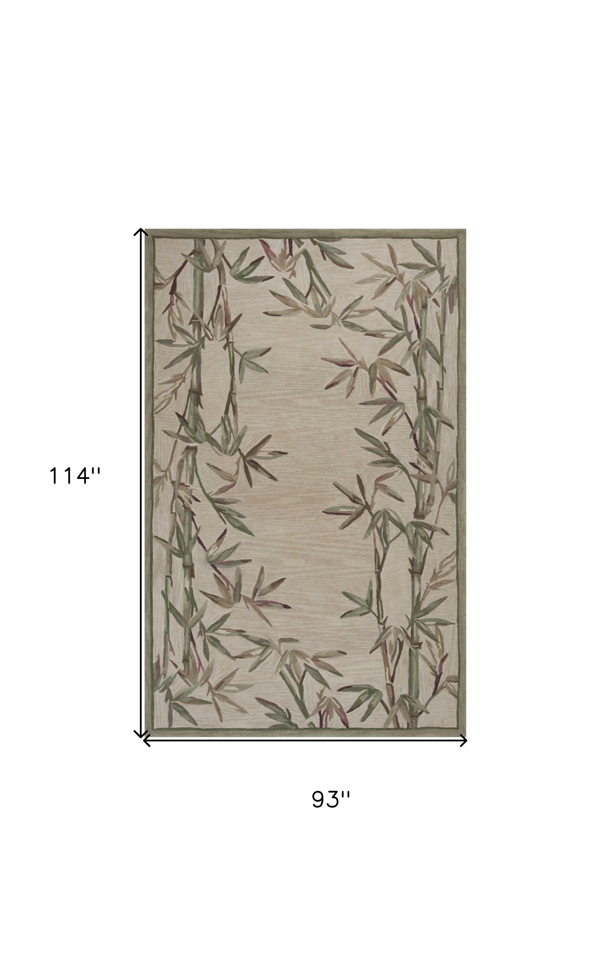 5' X 8' Ivory Green And Brown Wool Botanical Leaves Hand Tufted Area Rug-Area Rugs-DECOROLALA