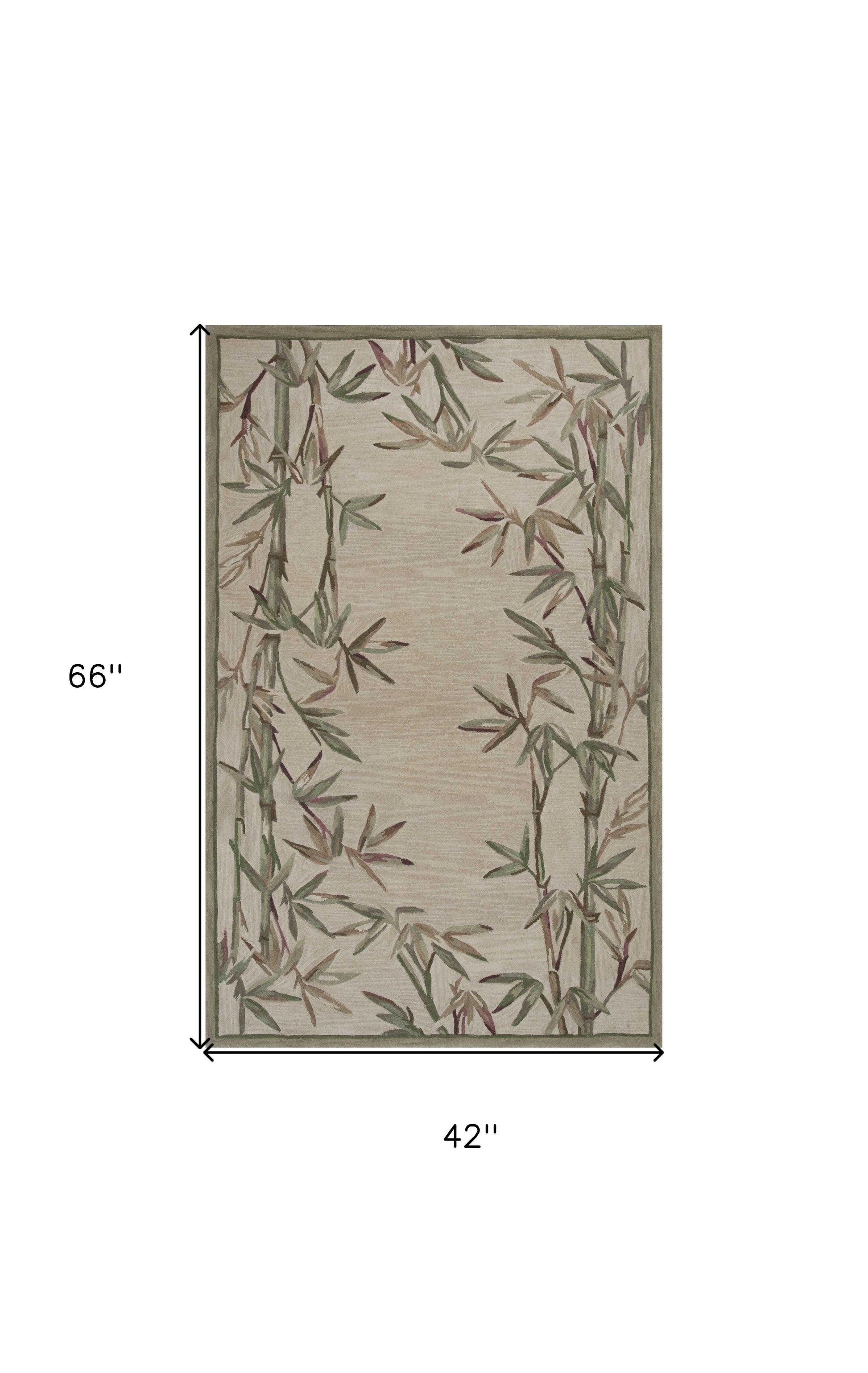5' X 8' Ivory Green And Brown Wool Botanical Leaves Hand Tufted Area Rug-Area Rugs-DECOROLALA
