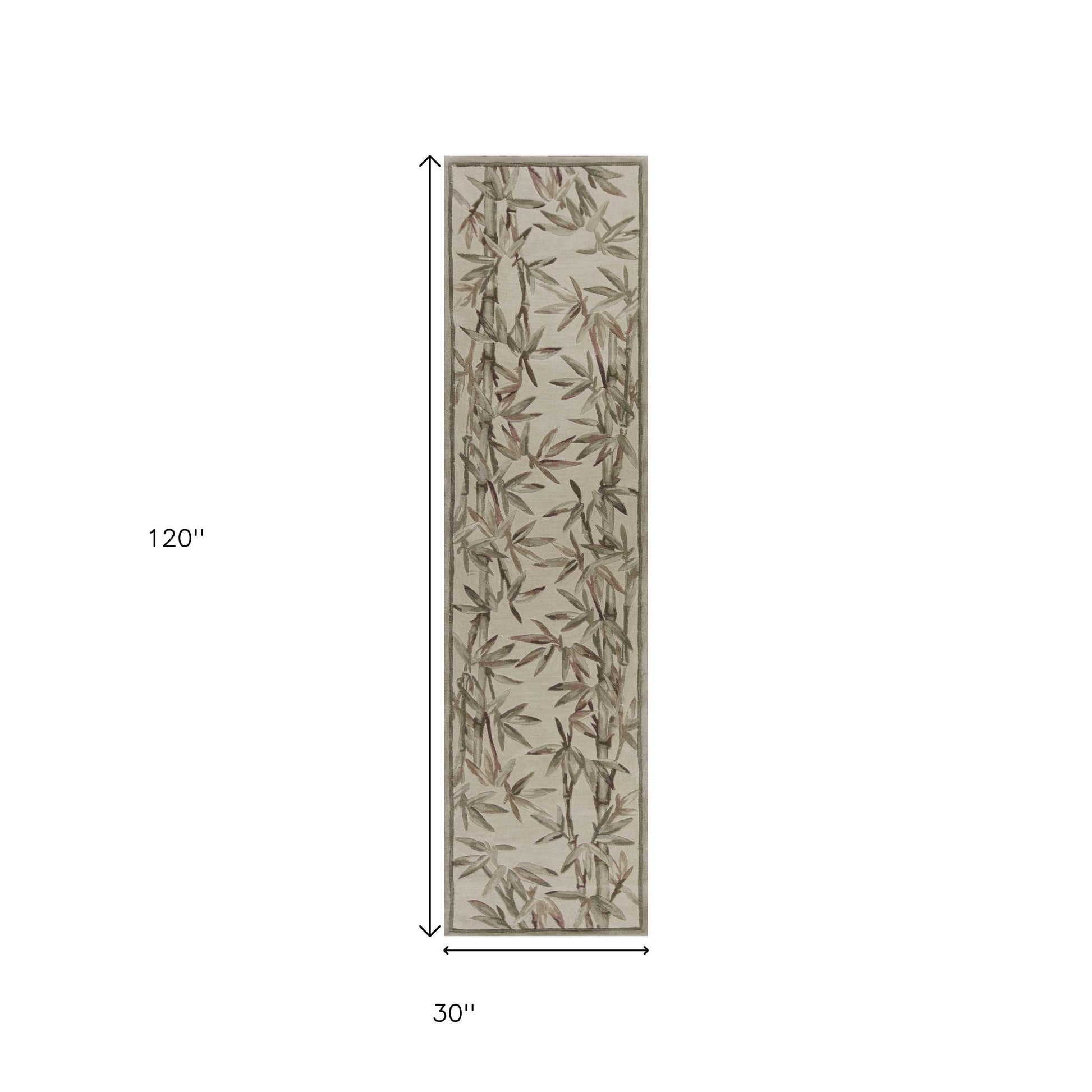 5' X 8' Ivory Green And Brown Wool Botanical Leaves Hand Tufted Area Rug-Area Rugs-DECOROLALA