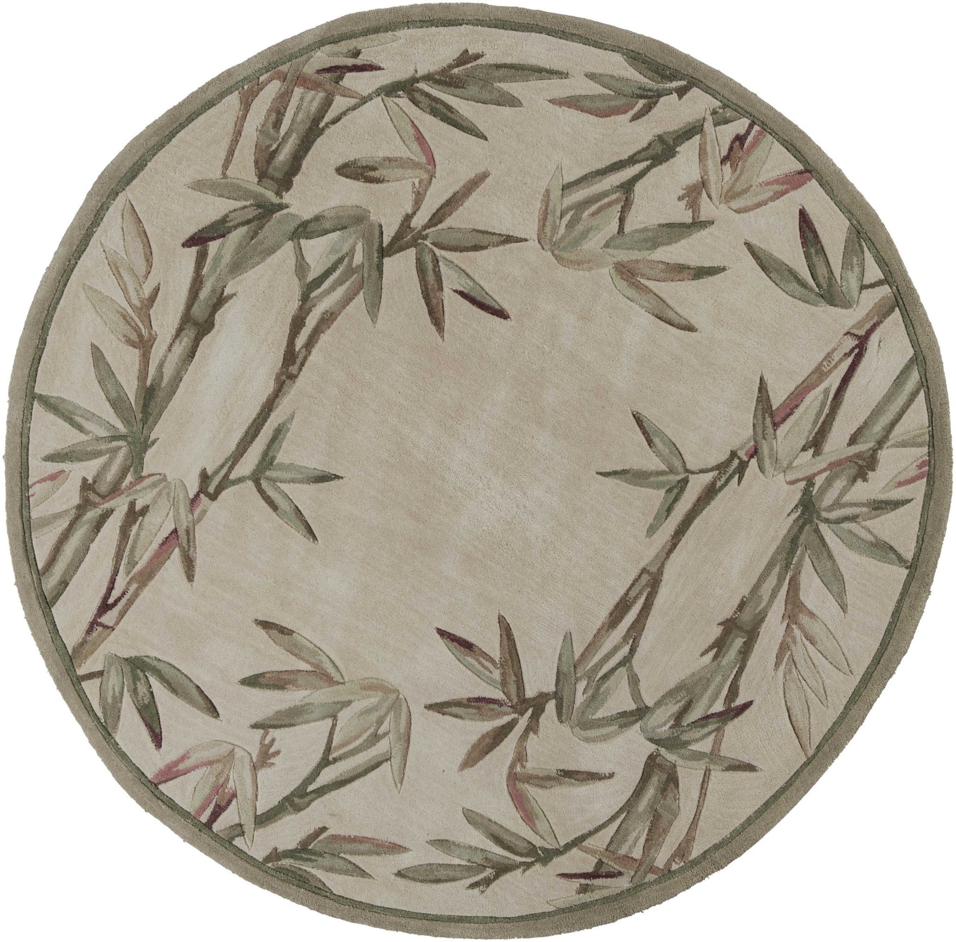 5' X 8' Ivory Green And Brown Wool Botanical Leaves Hand Tufted Area Rug-Area Rugs-DECOROLALA