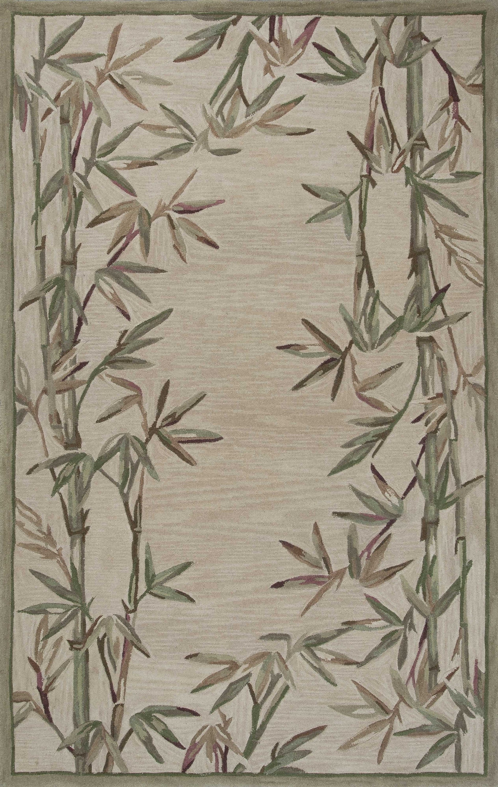 5' X 8' Ivory Green And Brown Wool Botanical Leaves Hand Tufted Area Rug-Area Rugs-DECOROLALA