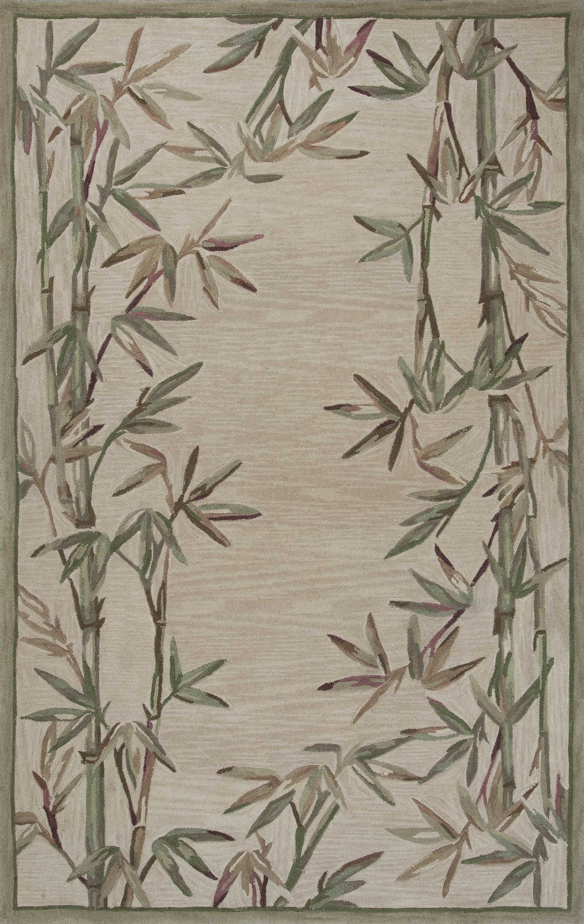 5' X 8' Ivory Green And Brown Wool Botanical Leaves Hand Tufted Area Rug-Area Rugs-DECOROLALA