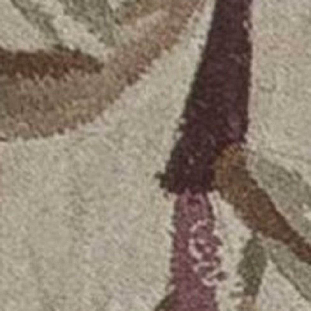 5' X 8' Ivory Green And Brown Wool Botanical Leaves Hand Tufted Area Rug-Area Rugs-DECOROLALA