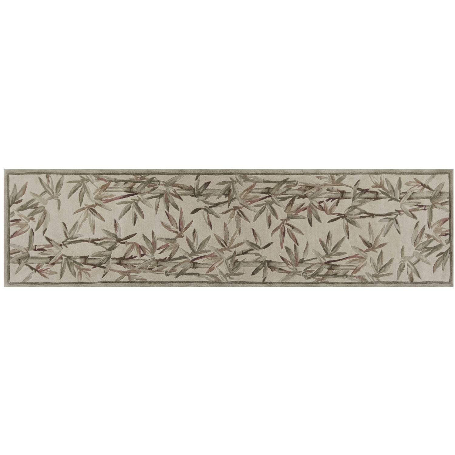 5' X 8' Ivory Green And Brown Wool Botanical Leaves Hand Tufted Area Rug-Area Rugs-DECOROLALA