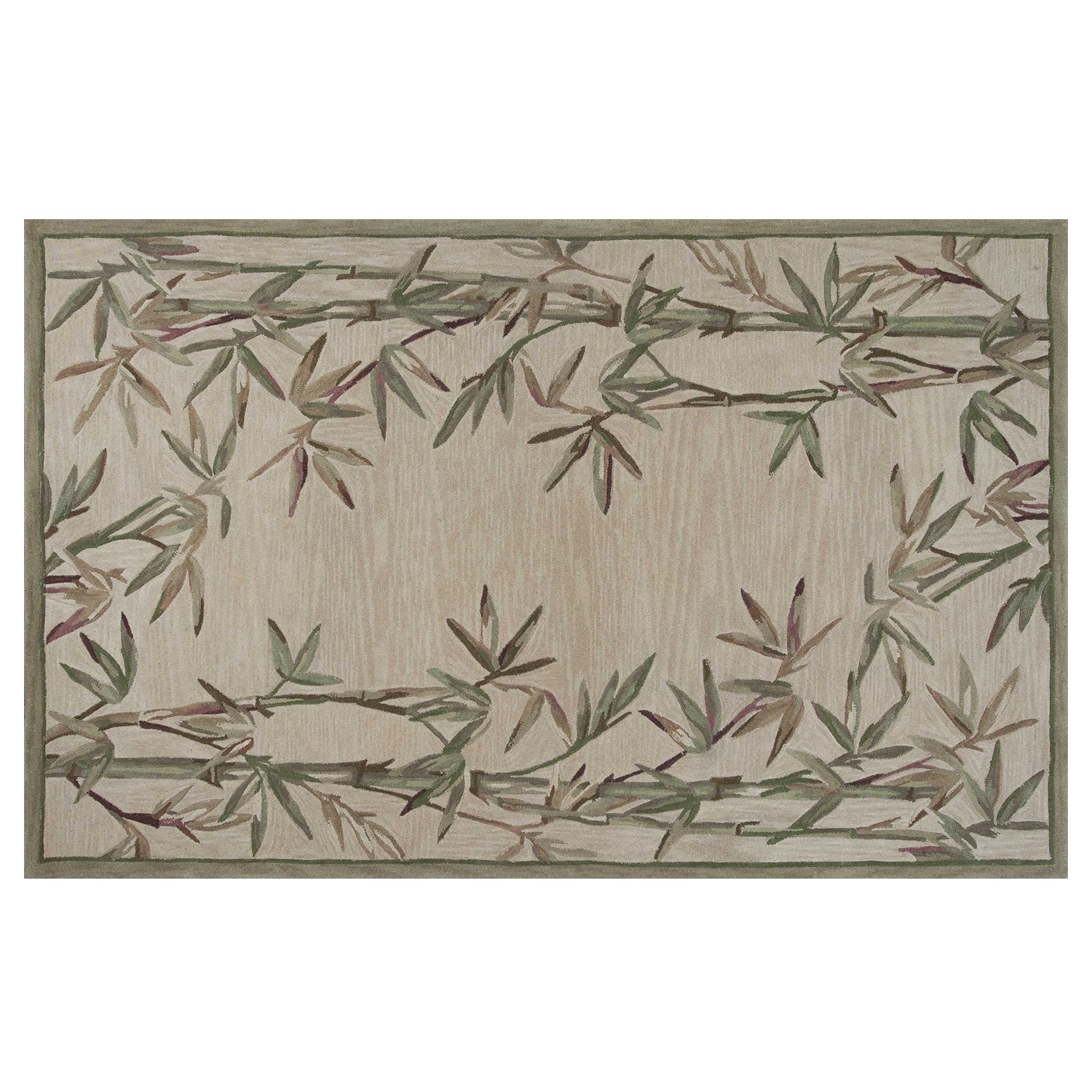 5' X 8' Ivory Green And Brown Wool Botanical Leaves Hand Tufted Area Rug-Area Rugs-DECOROLALA