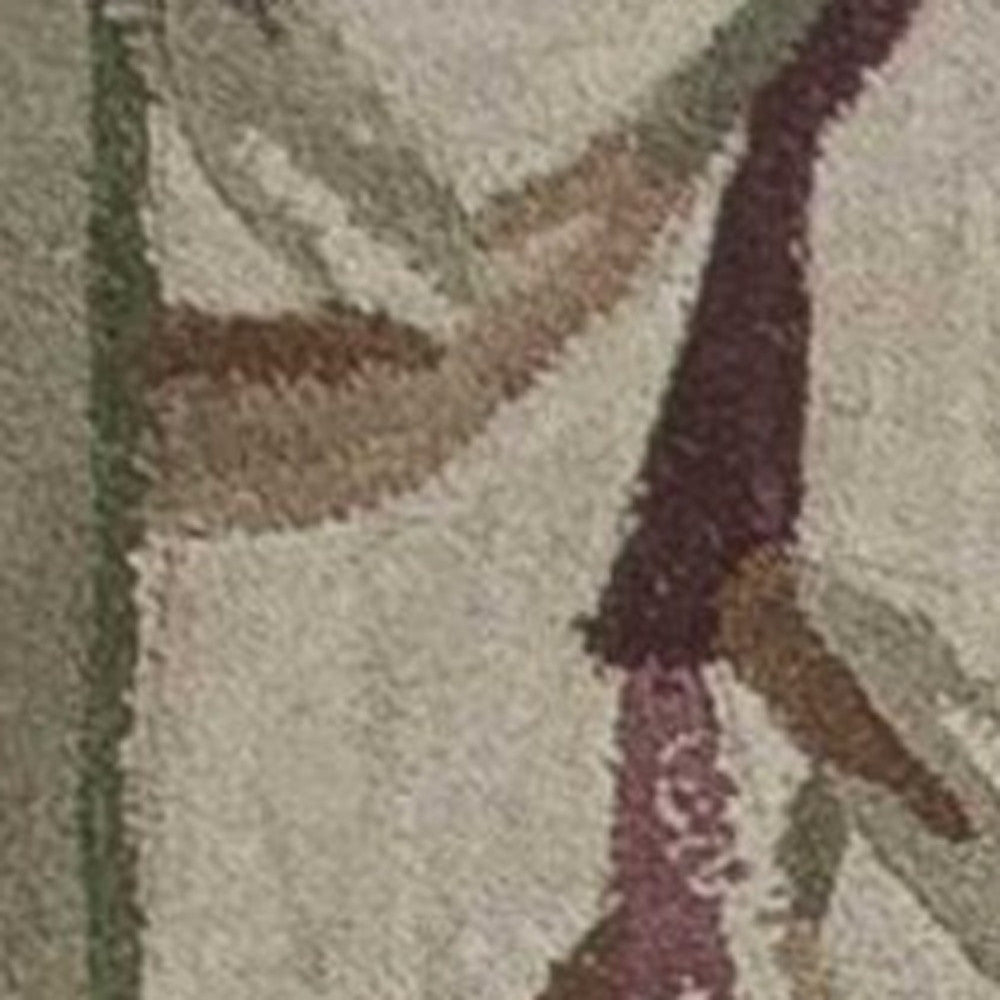 5' X 8' Ivory Green And Brown Wool Botanical Leaves Hand Tufted Area Rug-Area Rugs-DECOROLALA