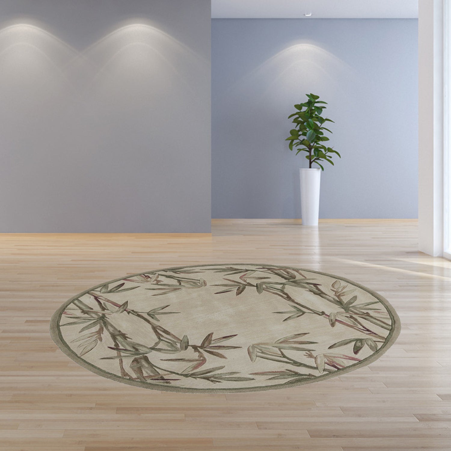 5' X 8' Ivory Green And Brown Wool Botanical Leaves Hand Tufted Area Rug-Area Rugs-DECOROLALA