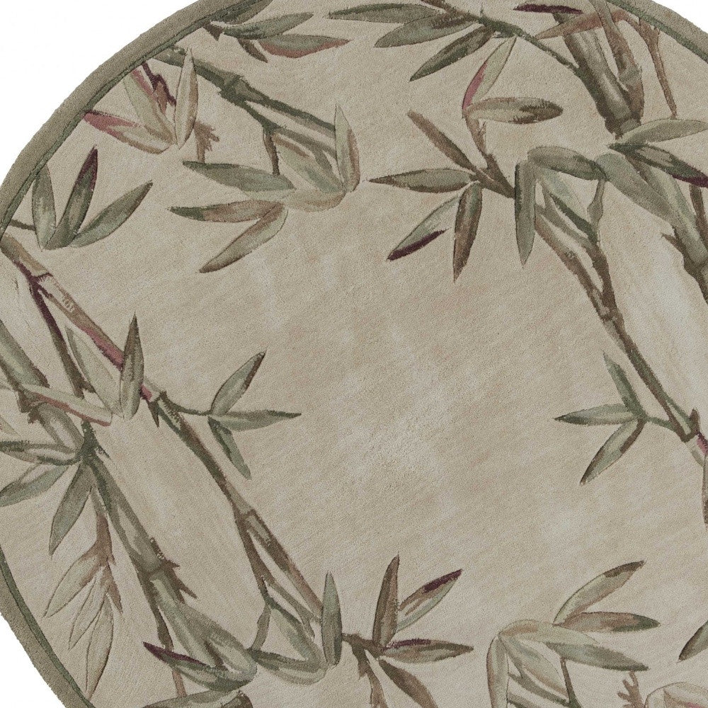 5' X 8' Ivory Green And Brown Wool Botanical Leaves Hand Tufted Area Rug-Area Rugs-DECOROLALA