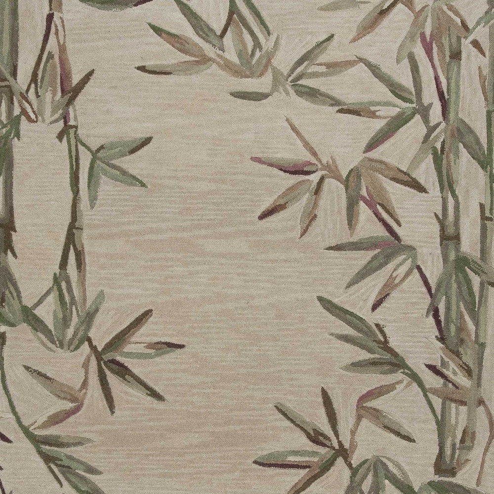 5' X 8' Ivory Green And Brown Wool Botanical Leaves Hand Tufted Area Rug-Area Rugs-DECOROLALA