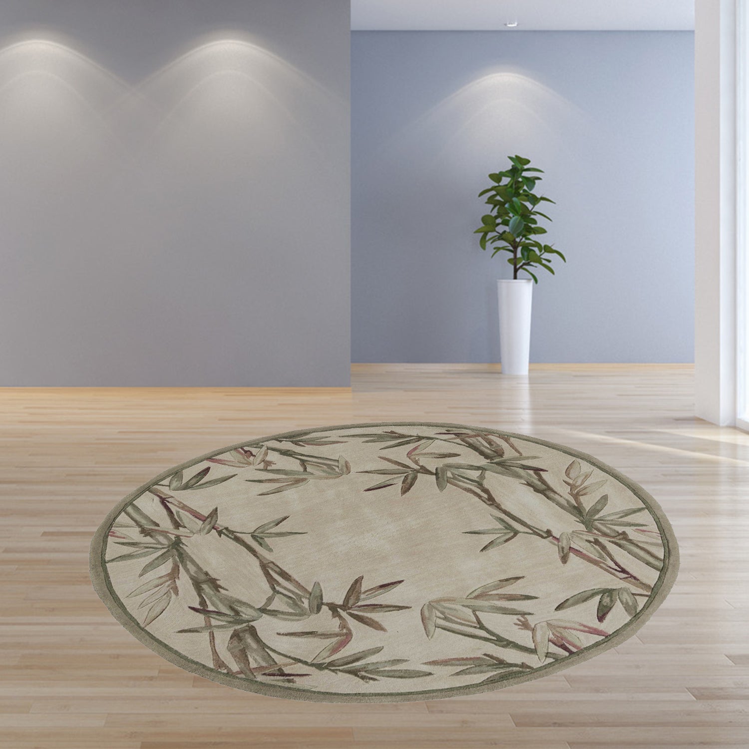5' X 8' Ivory Green And Brown Wool Botanical Leaves Hand Tufted Area Rug-Area Rugs-DECOROLALA