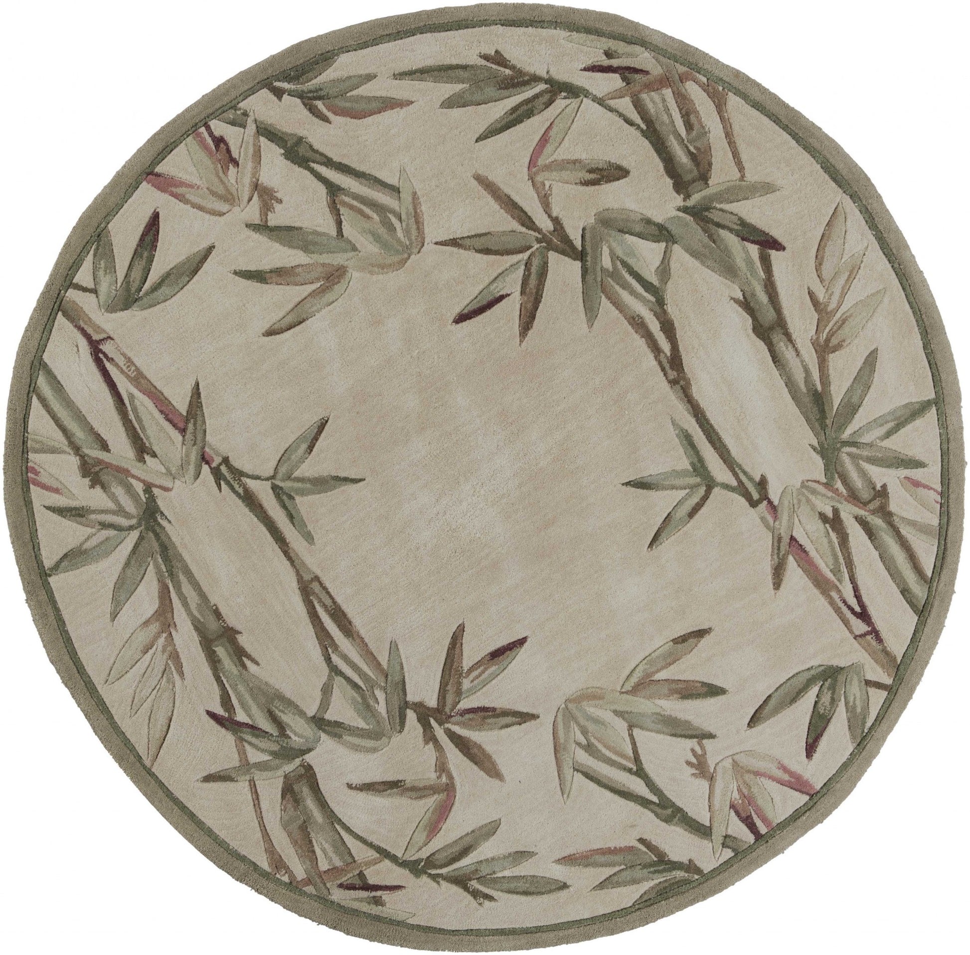 5' X 8' Ivory Green And Brown Wool Botanical Leaves Hand Tufted Area Rug-Area Rugs-DECOROLALA