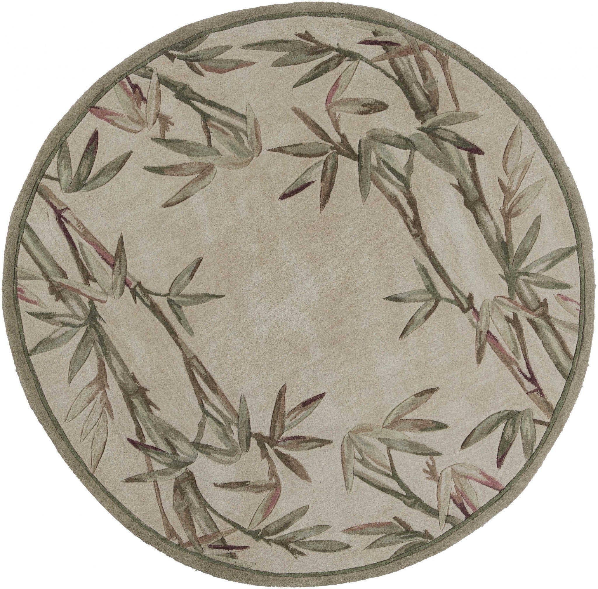 5' X 8' Ivory Green And Brown Wool Botanical Leaves Hand Tufted Area Rug-Area Rugs-DECOROLALA