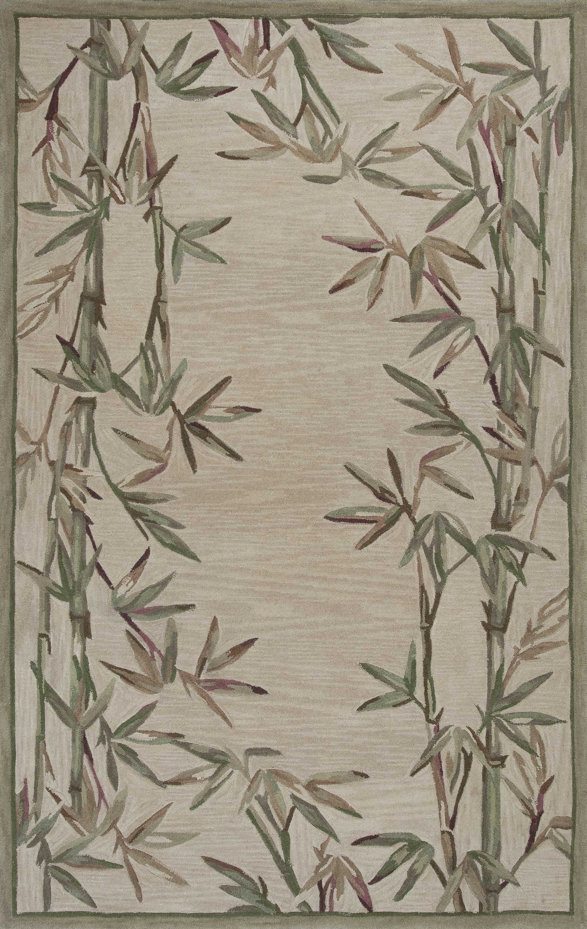 5' X 8' Ivory Green And Brown Wool Botanical Leaves Hand Tufted Area Rug-Area Rugs-DECOROLALA