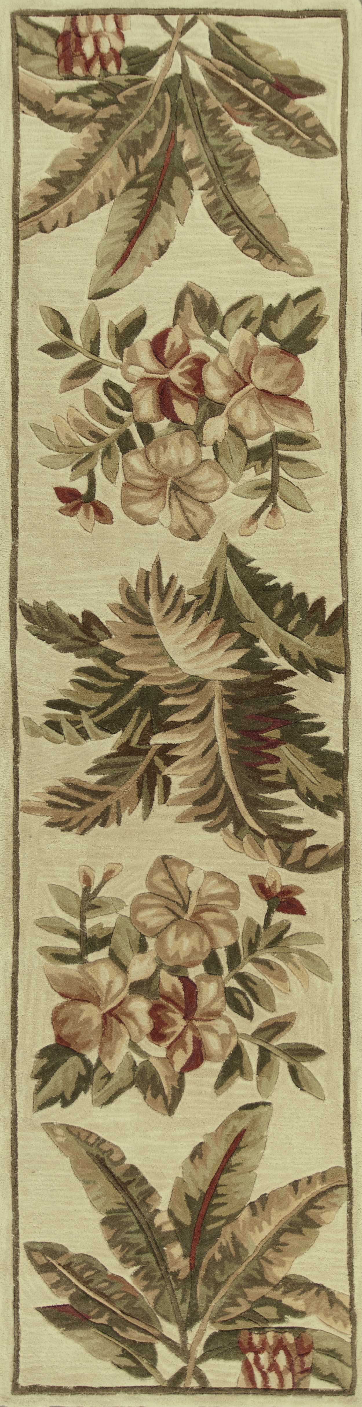 5' X 8' Ivory Green And Brown Wool Tropical Botanical Hand Tufted Area Rug-Area Rugs-DECOROLALA