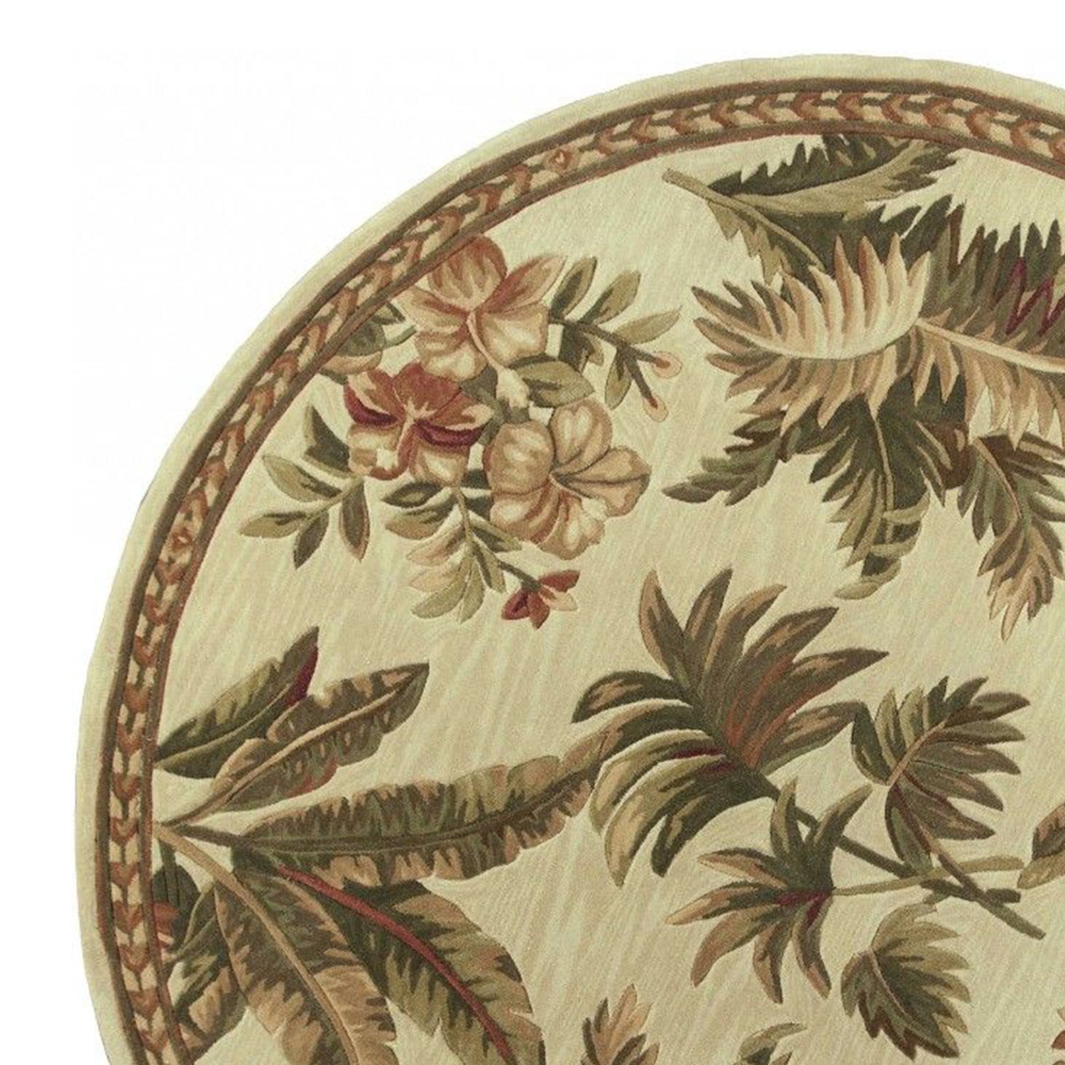 5' X 8' Ivory Green And Brown Wool Tropical Botanical Hand Tufted Area Rug-Area Rugs-DECOROLALA