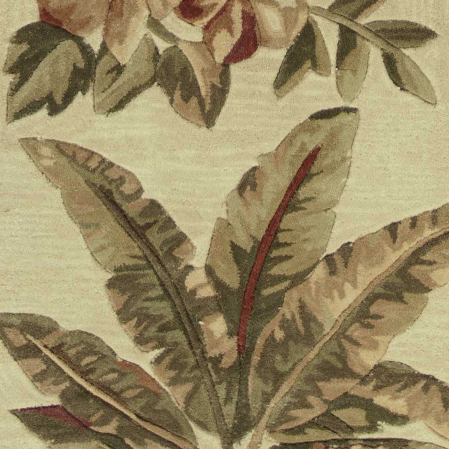 5' X 8' Ivory Green And Brown Wool Tropical Botanical Hand Tufted Area Rug-Area Rugs-DECOROLALA