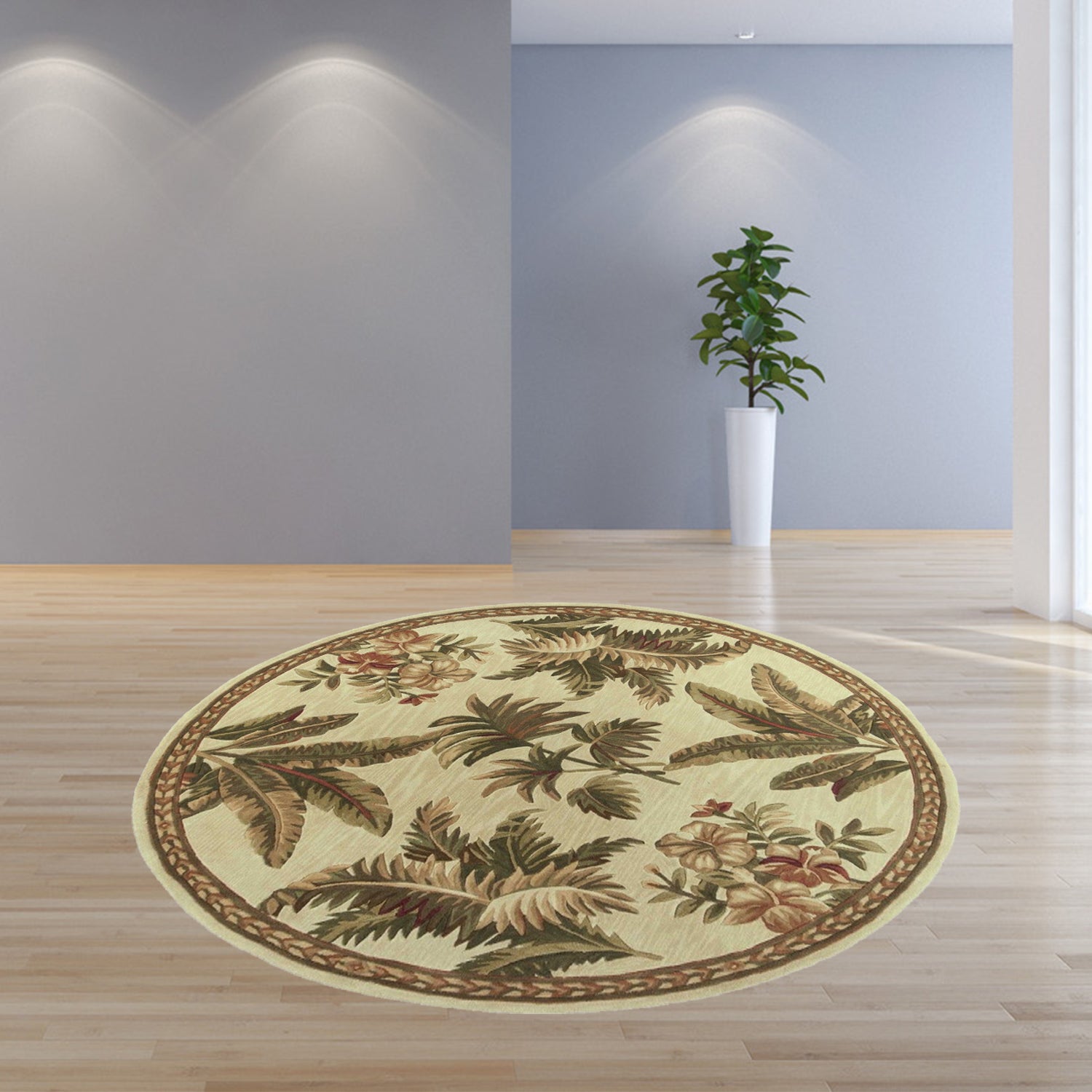 5' X 8' Ivory Green And Brown Wool Tropical Botanical Hand Tufted Area Rug-Area Rugs-DECOROLALA