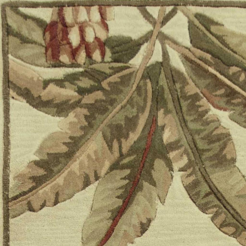 5' X 8' Ivory Green And Brown Wool Tropical Botanical Hand Tufted Area Rug-Area Rugs-DECOROLALA