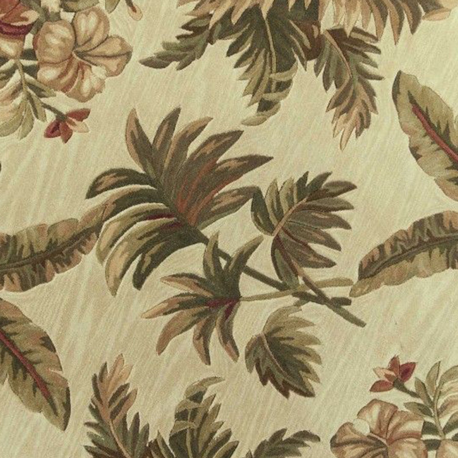 5' X 8' Ivory Green And Brown Wool Tropical Botanical Hand Tufted Area Rug-Area Rugs-DECOROLALA
