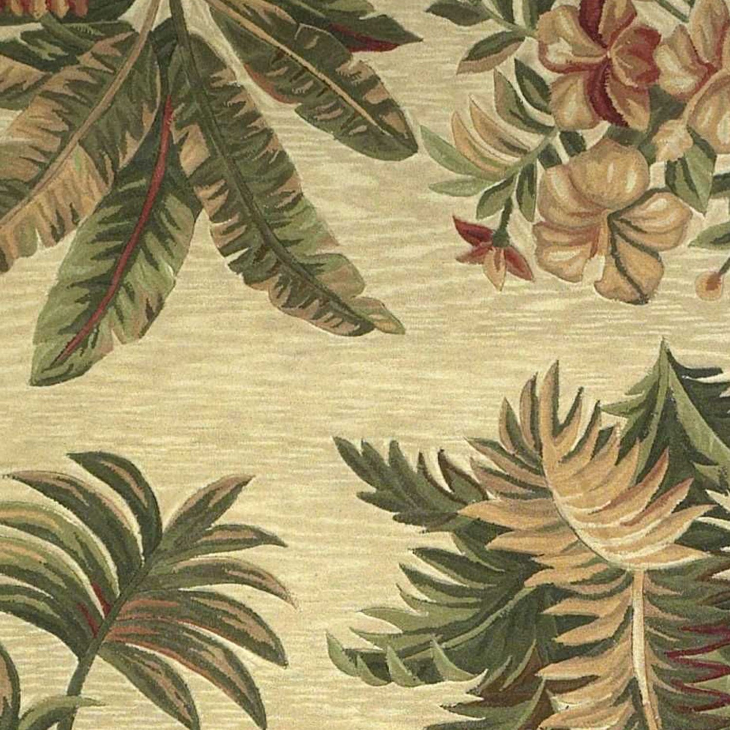 5' X 8' Ivory Green And Brown Wool Tropical Botanical Hand Tufted Area Rug-Area Rugs-DECOROLALA
