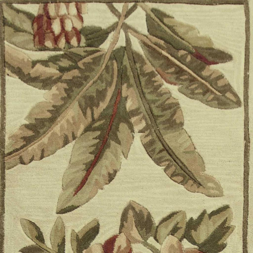 5' X 8' Ivory Green And Brown Wool Tropical Botanical Hand Tufted Area Rug-Area Rugs-DECOROLALA