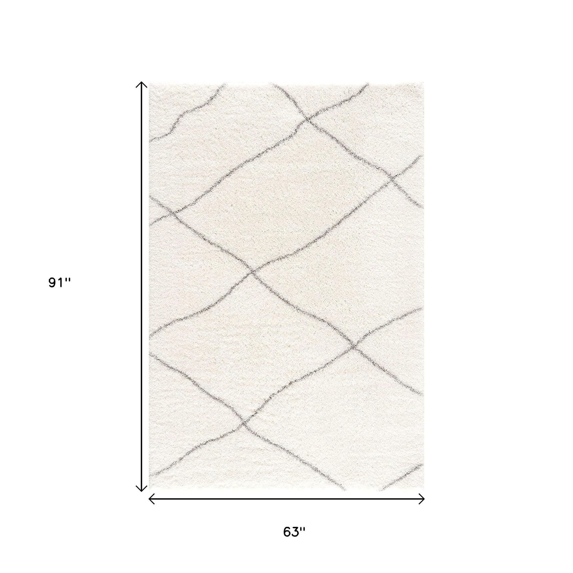 5' X 8' Ivory Modern Uneven Lattice Area Rug-Area Rugs-DECOROLALA