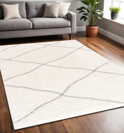 5' X 8' Ivory Modern Uneven Lattice Area Rug-Area Rugs-DECOROLALA