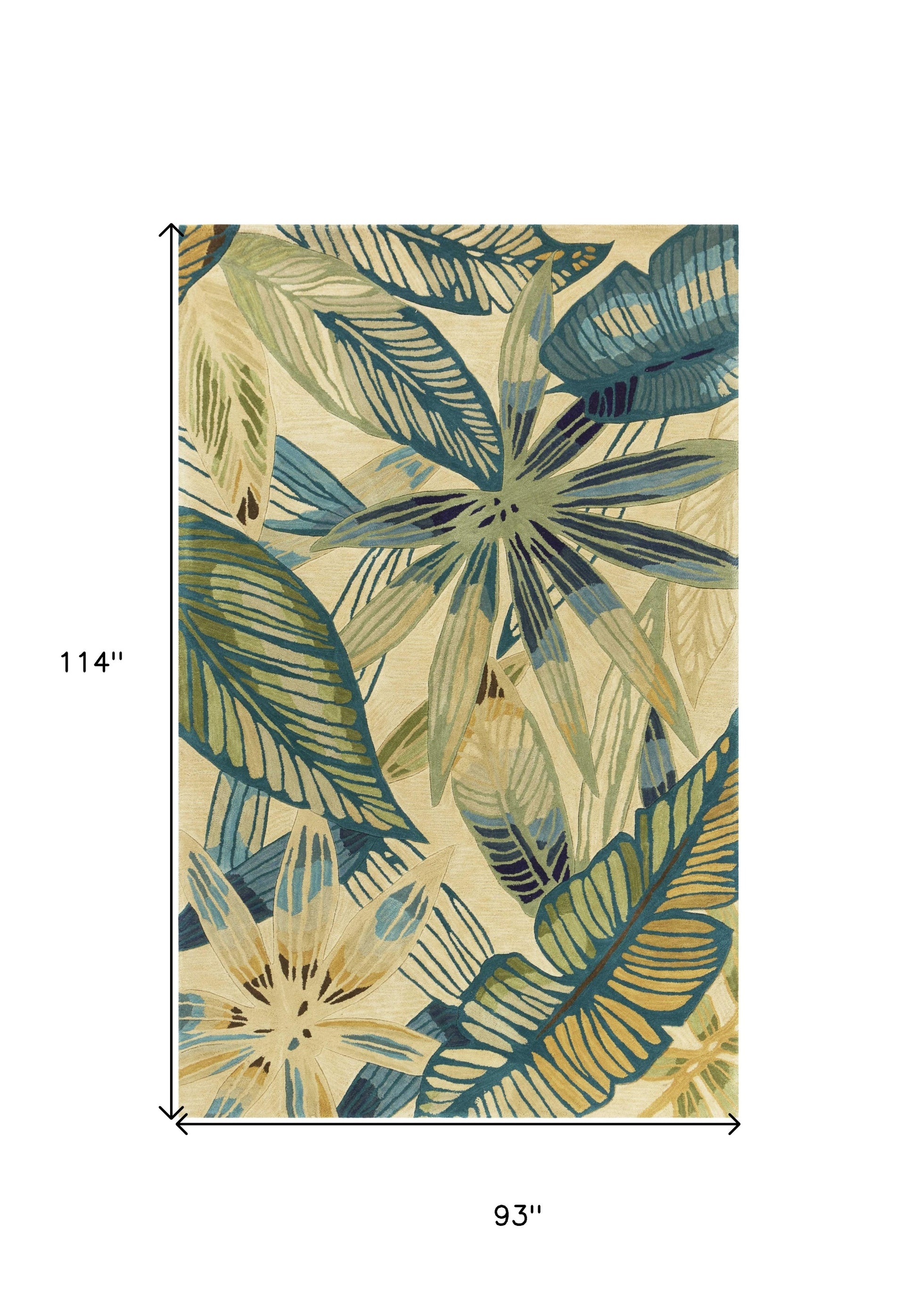 5' X 8' Ivory Teal And Green Wool Tropical Botanical Hand Tufted Area Rug-Area Rugs-DECOROLALA
