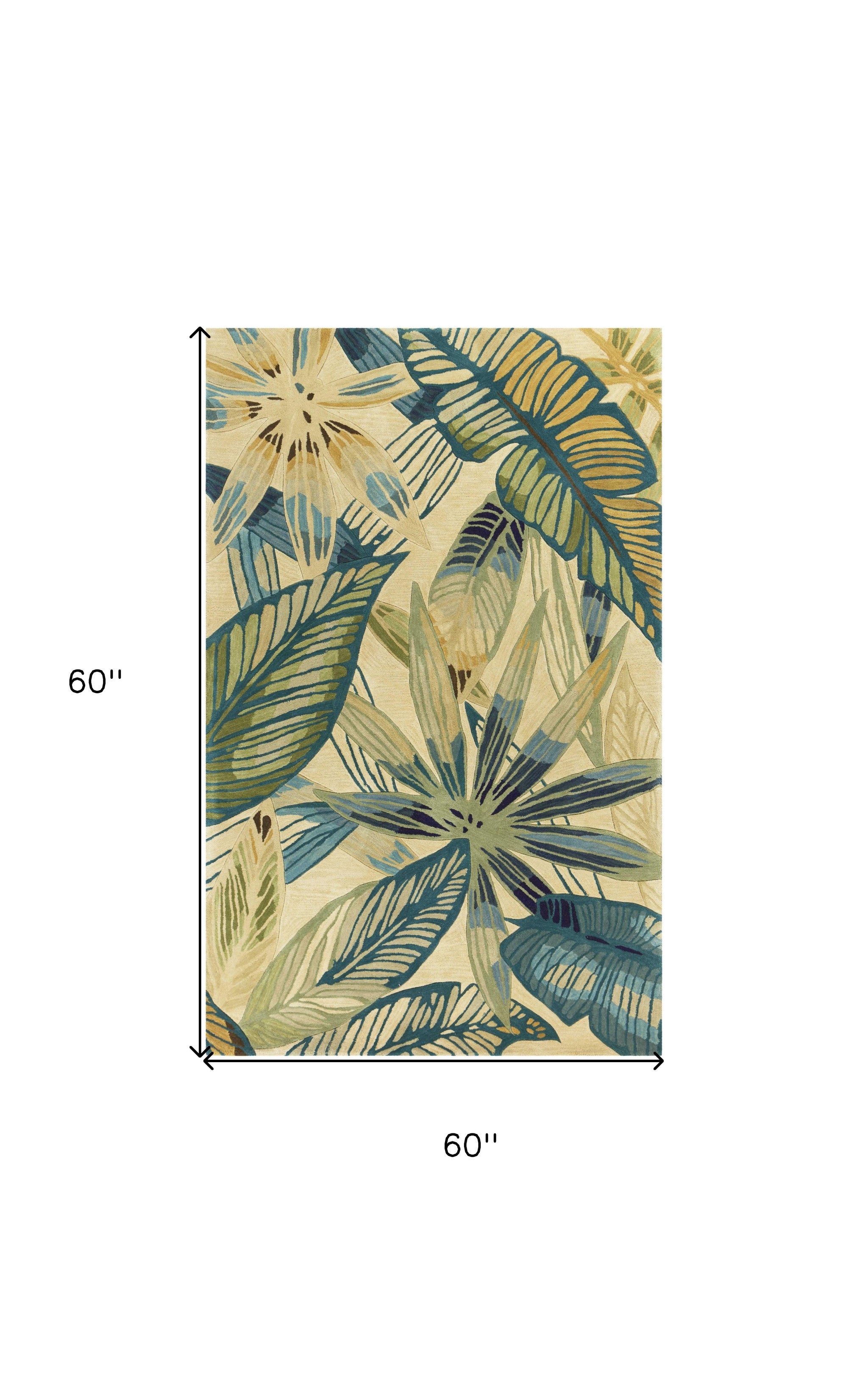 5' X 8' Ivory Teal And Green Wool Tropical Botanical Hand Tufted Area Rug-Area Rugs-DECOROLALA