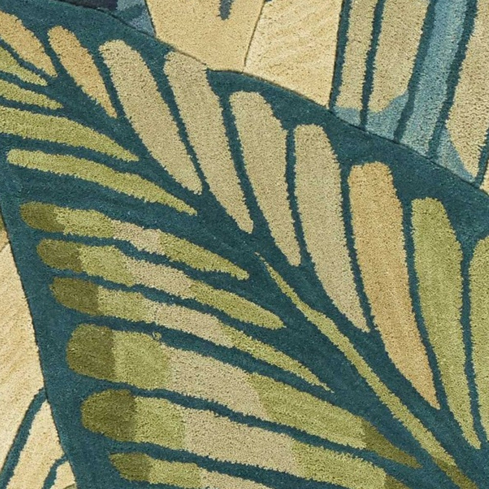 5' X 8' Ivory Teal And Green Wool Tropical Botanical Hand Tufted Area Rug-Area Rugs-DECOROLALA