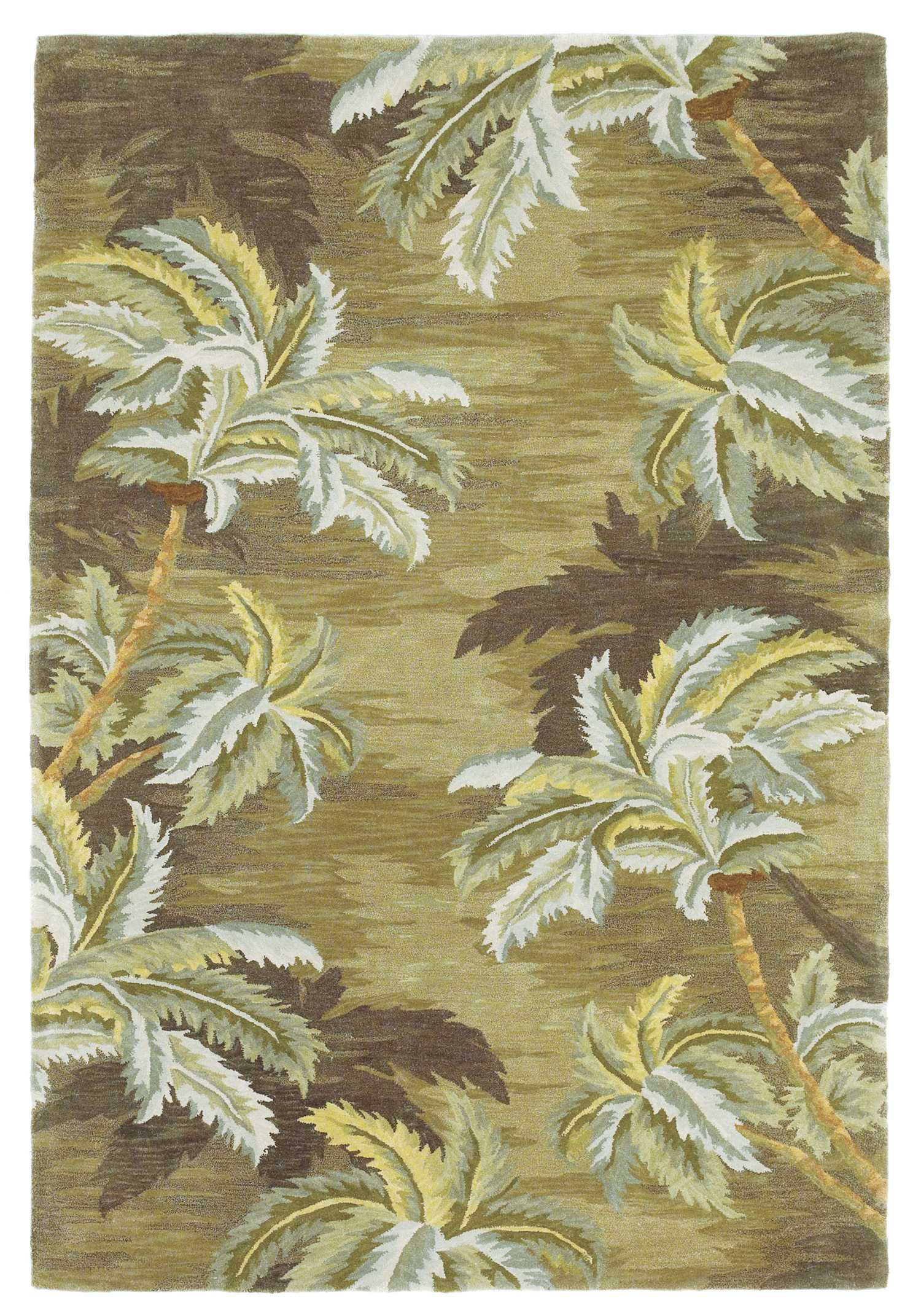 5' X 8' Moss Green And Yellow Wool Tropical Botanical Hand Tufted Area Rug-Area Rugs-DECOROLALA