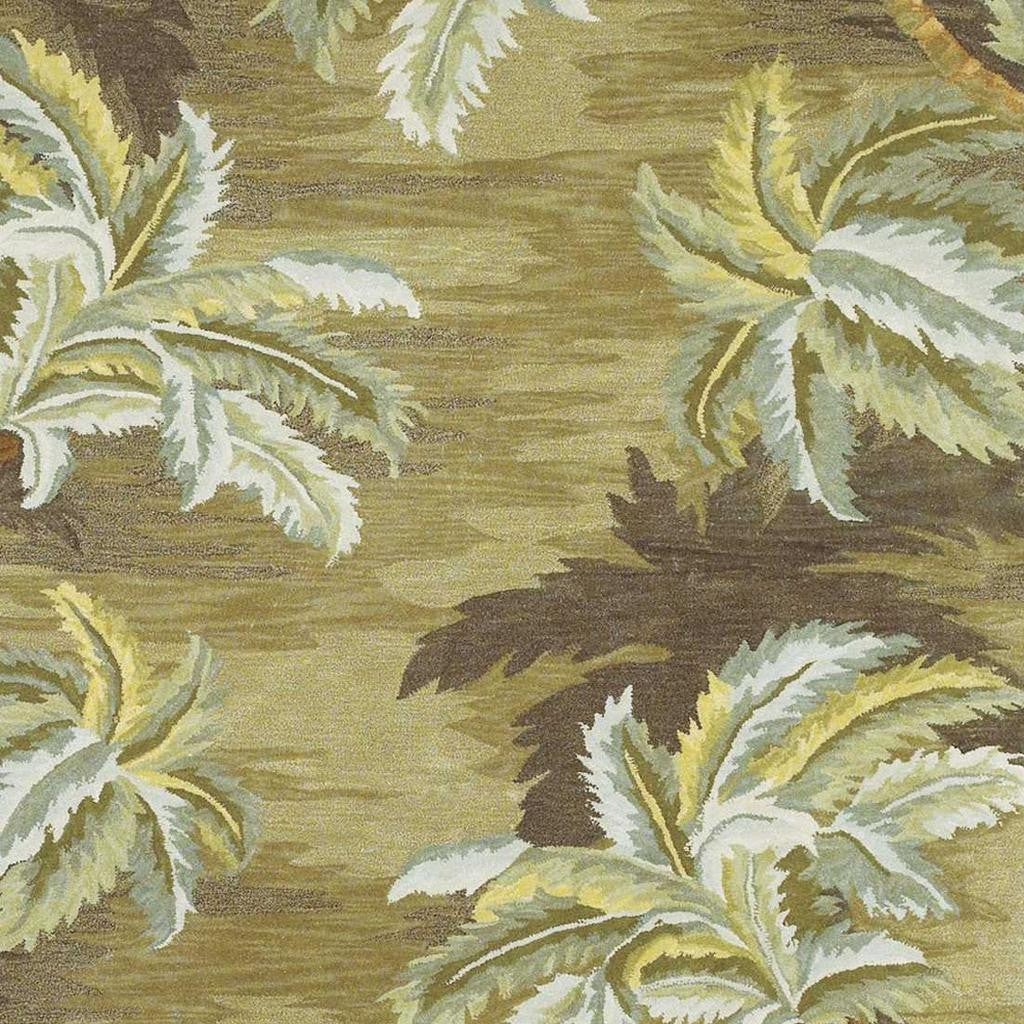 5' X 8' Moss Green And Yellow Wool Tropical Botanical Hand Tufted Area Rug-Area Rugs-DECOROLALA