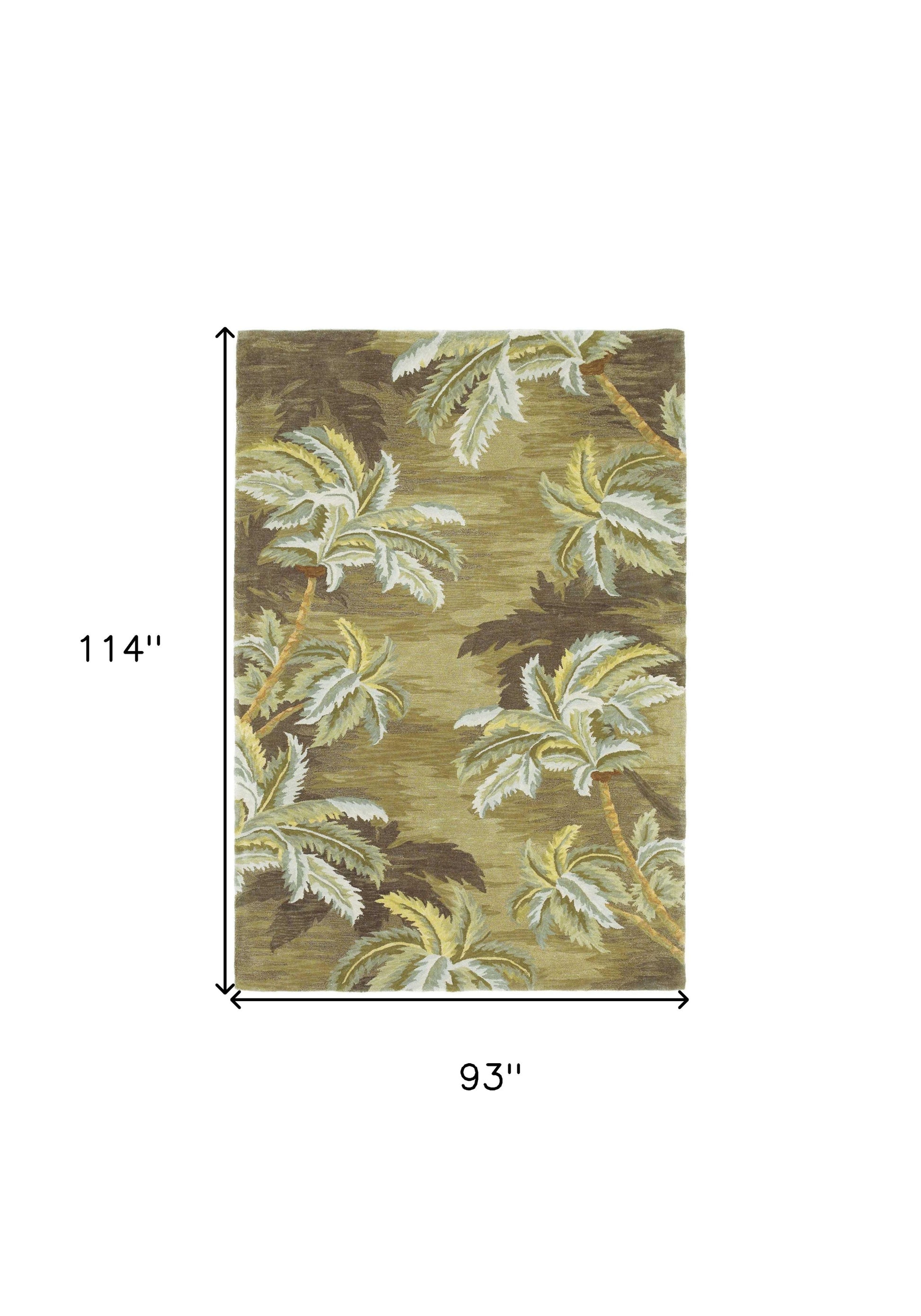 5' X 8' Moss Green And Yellow Wool Tropical Botanical Hand Tufted Area Rug-Area Rugs-DECOROLALA