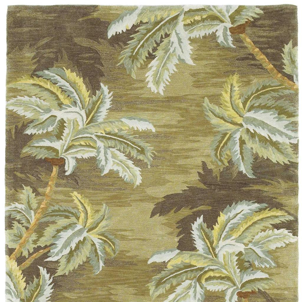 5' X 8' Moss Green And Yellow Wool Tropical Botanical Hand Tufted Area Rug-Area Rugs-DECOROLALA