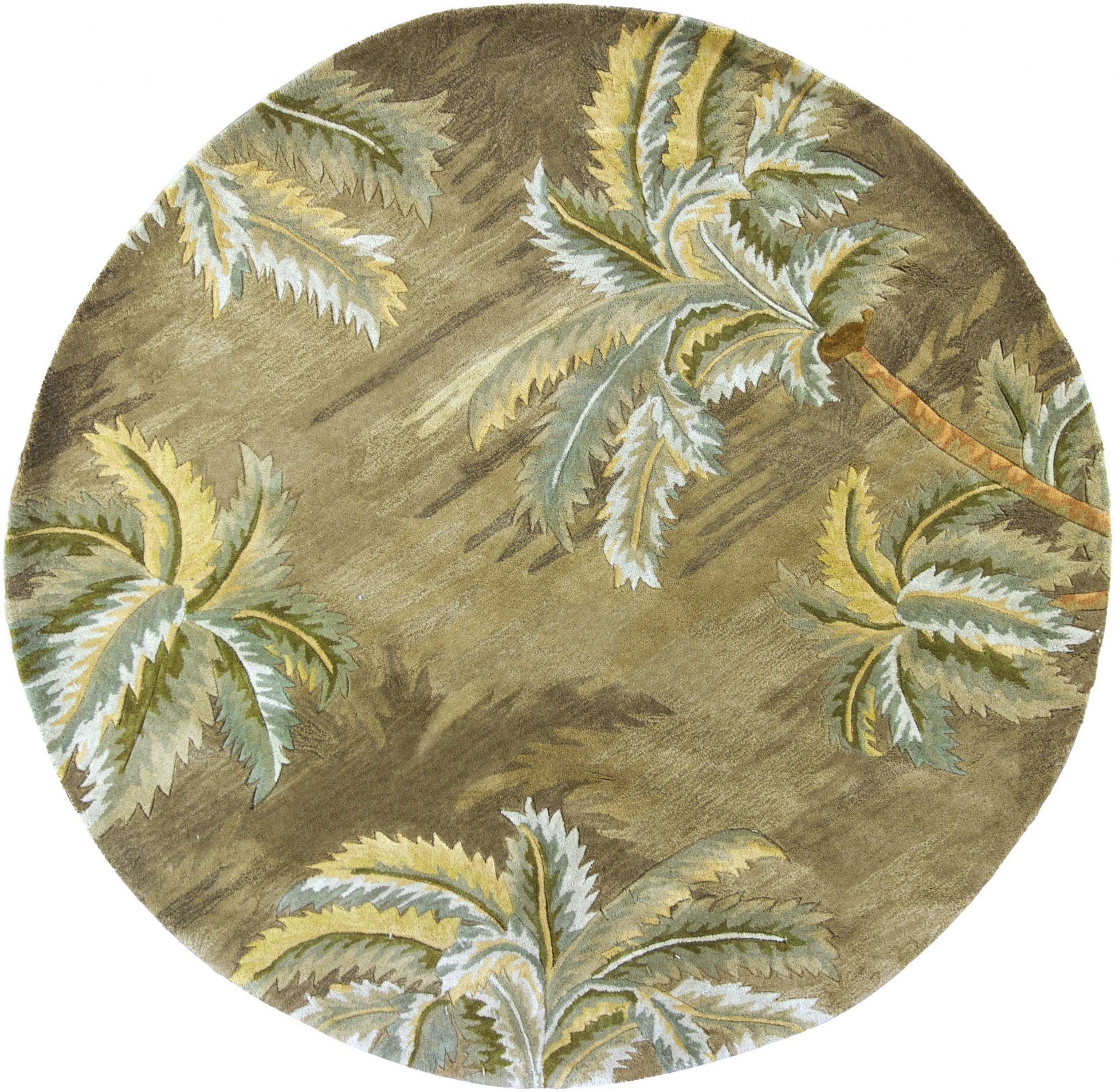5' X 8' Moss Green And Yellow Wool Tropical Botanical Hand Tufted Area Rug-Area Rugs-DECOROLALA