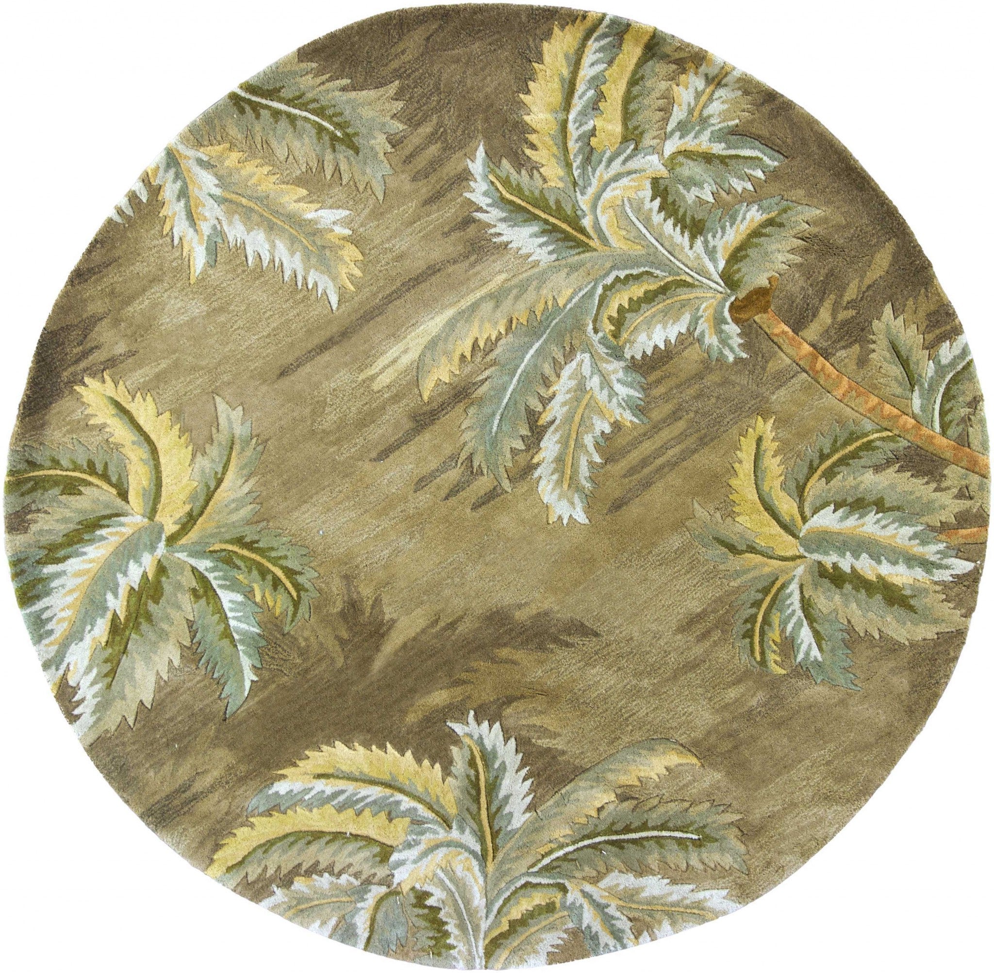 5' X 8' Moss Green And Yellow Wool Tropical Botanical Hand Tufted Area Rug-Area Rugs-DECOROLALA