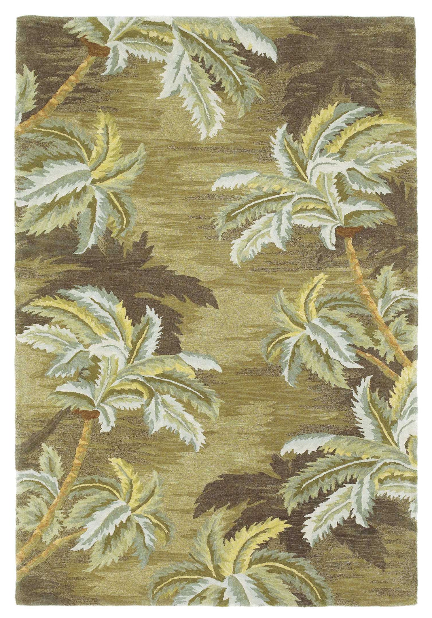 5' X 8' Moss Green And Yellow Wool Tropical Botanical Hand Tufted Area Rug-Area Rugs-DECOROLALA