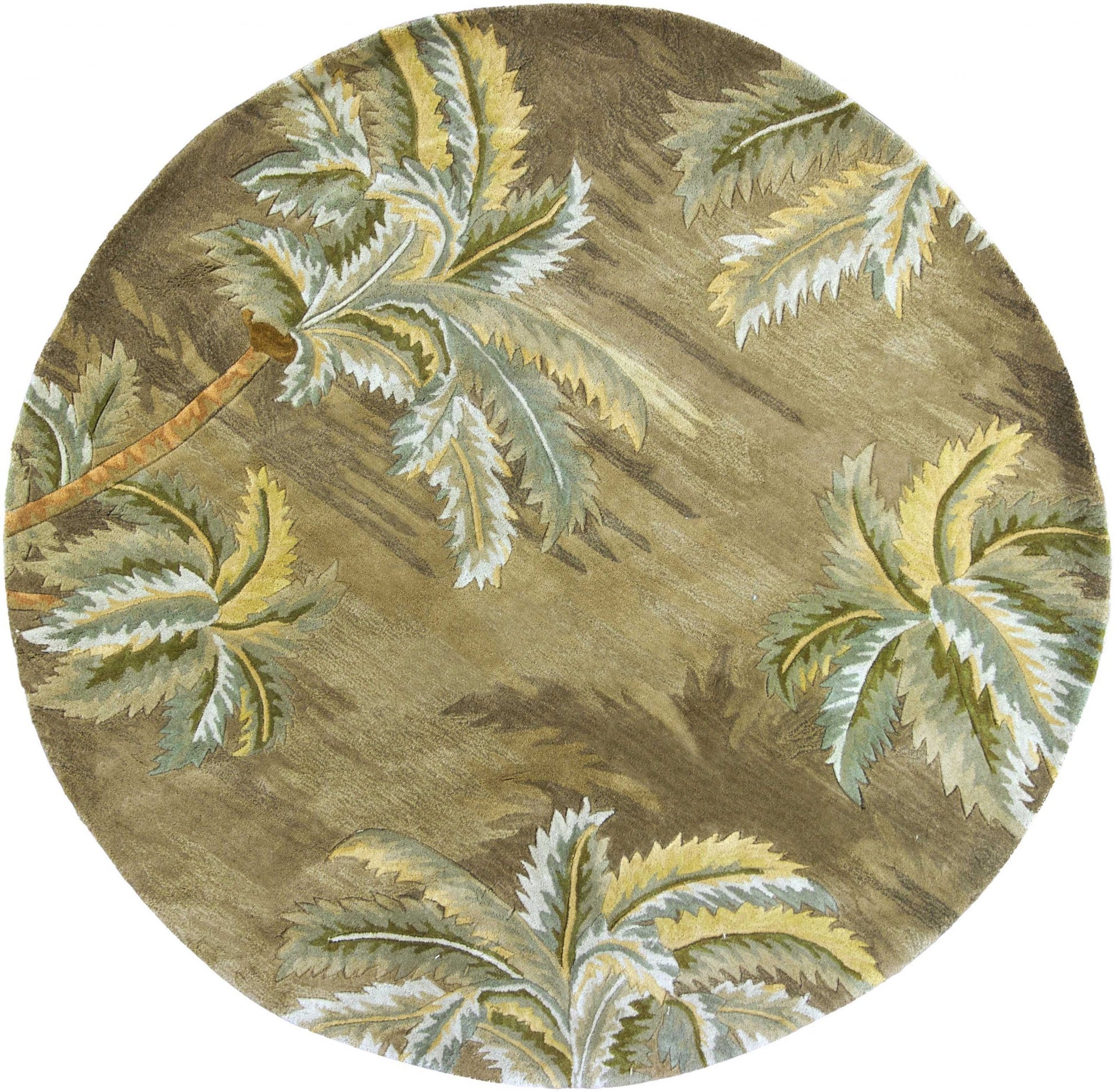 5' X 8' Moss Green And Yellow Wool Tropical Botanical Hand Tufted Area Rug-Area Rugs-DECOROLALA