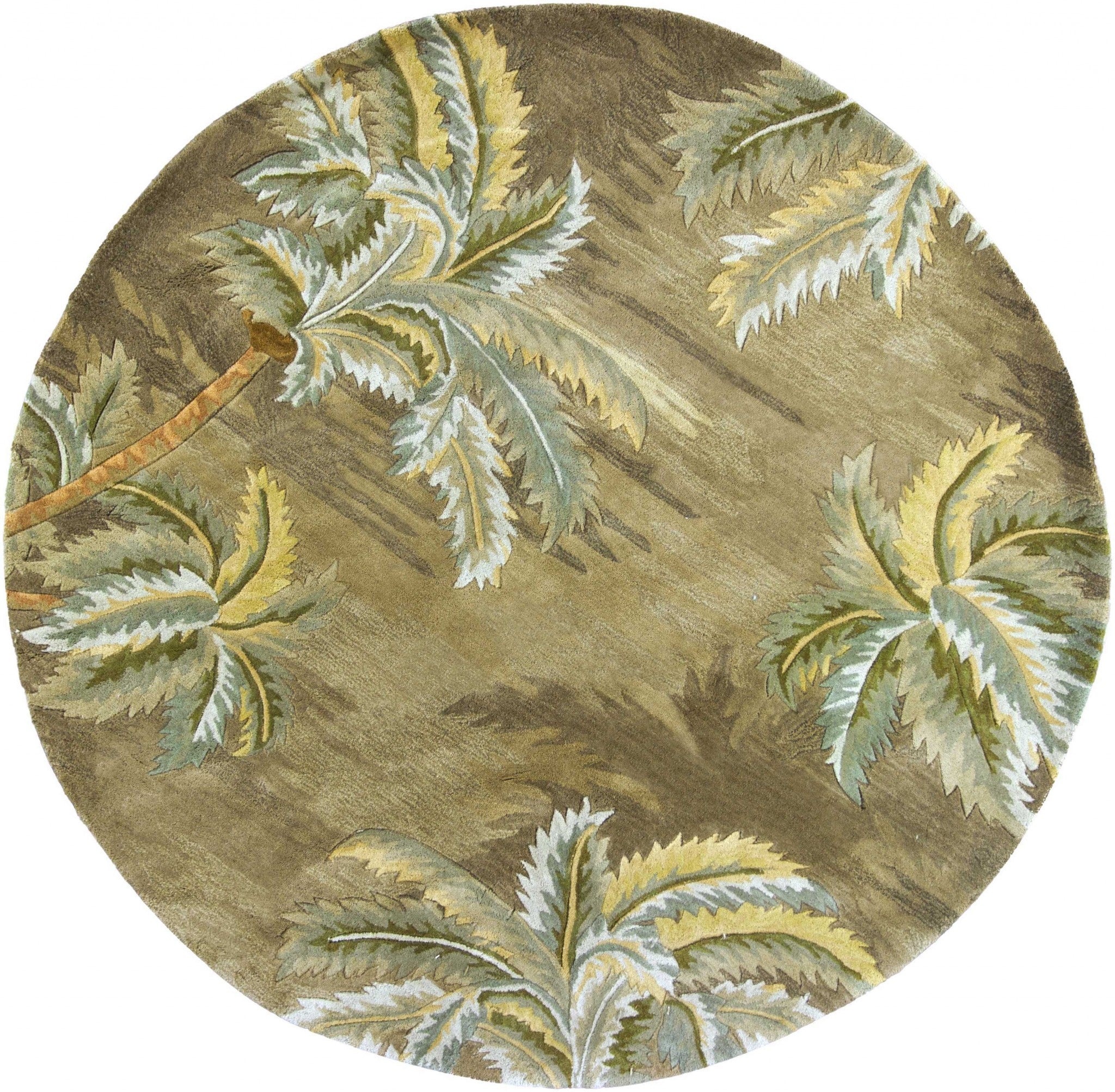 5' X 8' Moss Green And Yellow Wool Tropical Botanical Hand Tufted Area Rug-Area Rugs-DECOROLALA