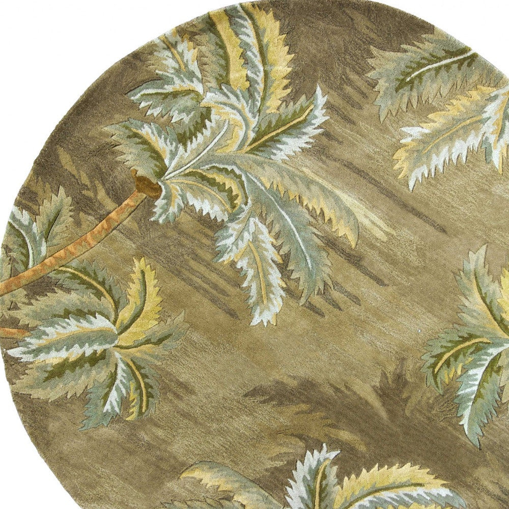 5' X 8' Moss Green And Yellow Wool Tropical Botanical Hand Tufted Area Rug-Area Rugs-DECOROLALA