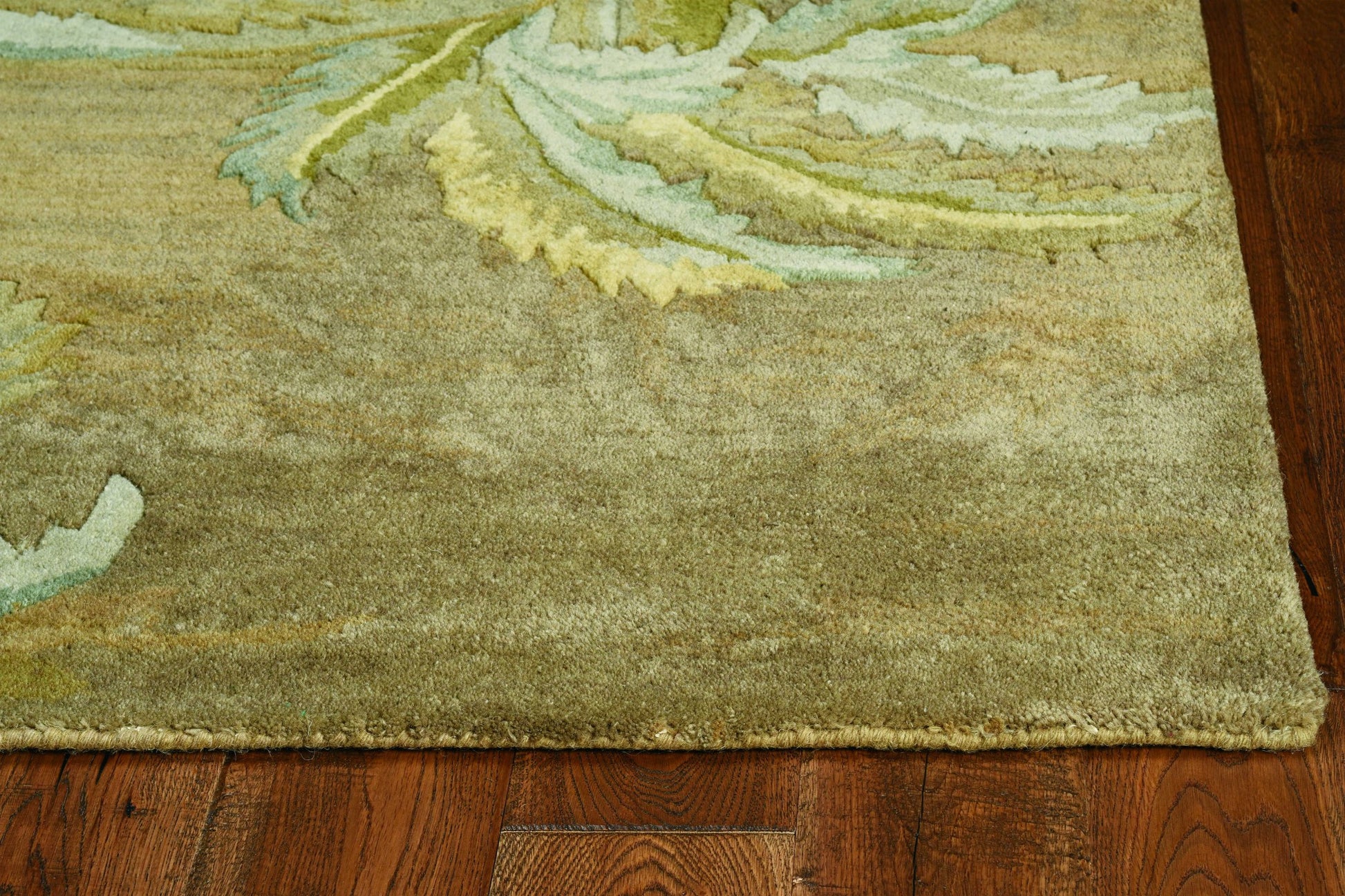 5' X 8' Moss Green And Yellow Wool Tropical Botanical Hand Tufted Area Rug-Area Rugs-DECOROLALA