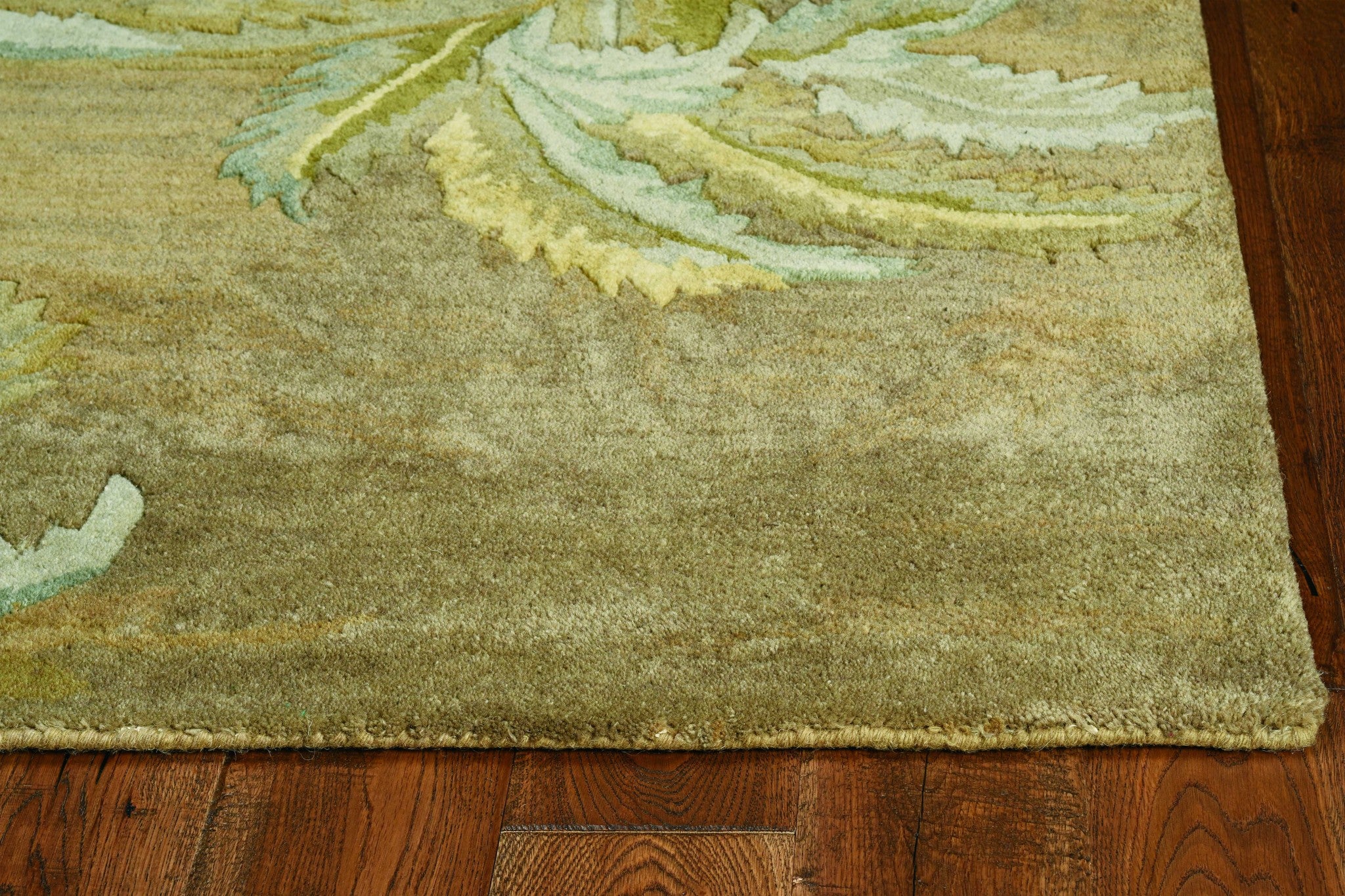 5' X 8' Moss Green And Yellow Wool Tropical Botanical Hand Tufted Area Rug-Area Rugs-DECOROLALA