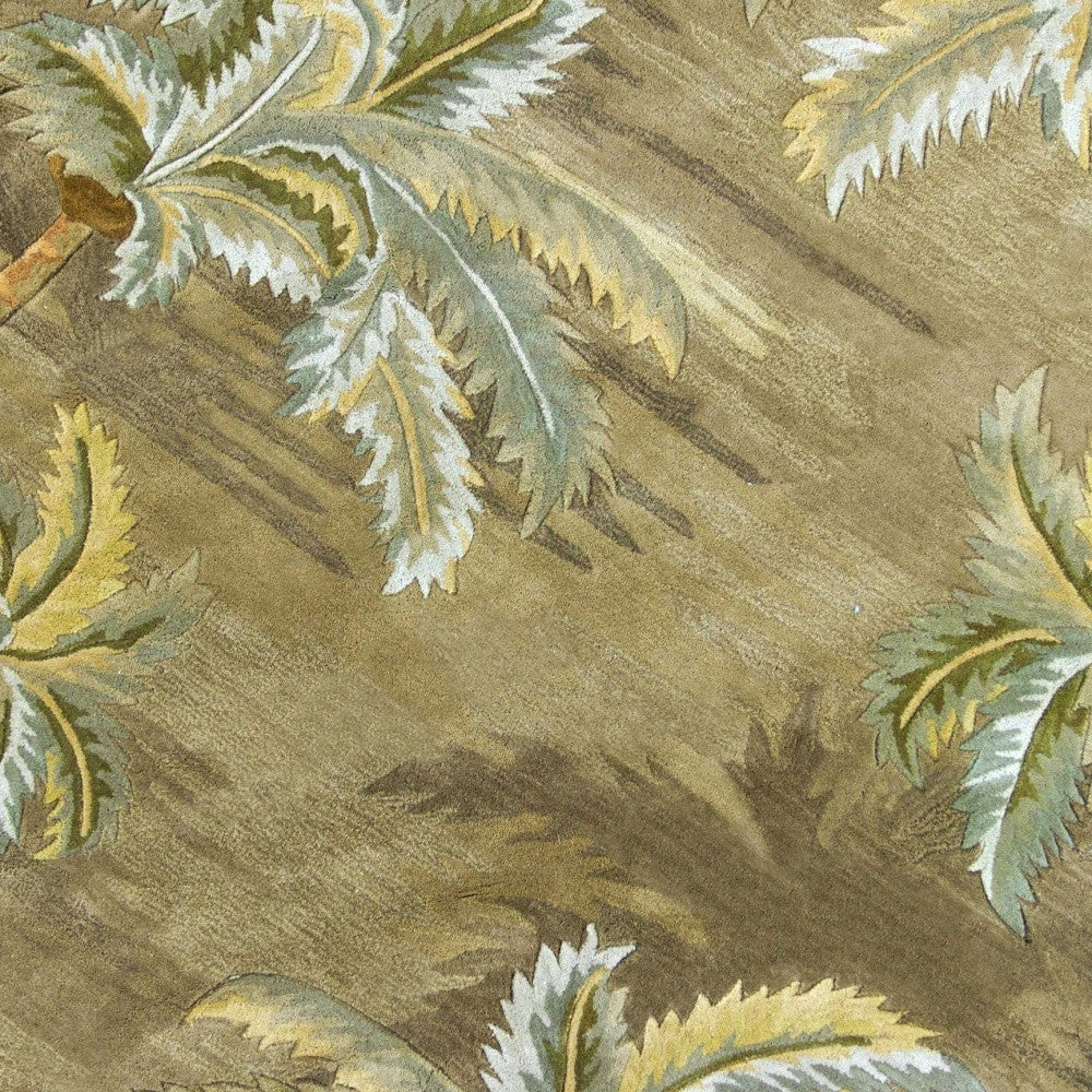 5' X 8' Moss Green And Yellow Wool Tropical Botanical Hand Tufted Area Rug-Area Rugs-DECOROLALA