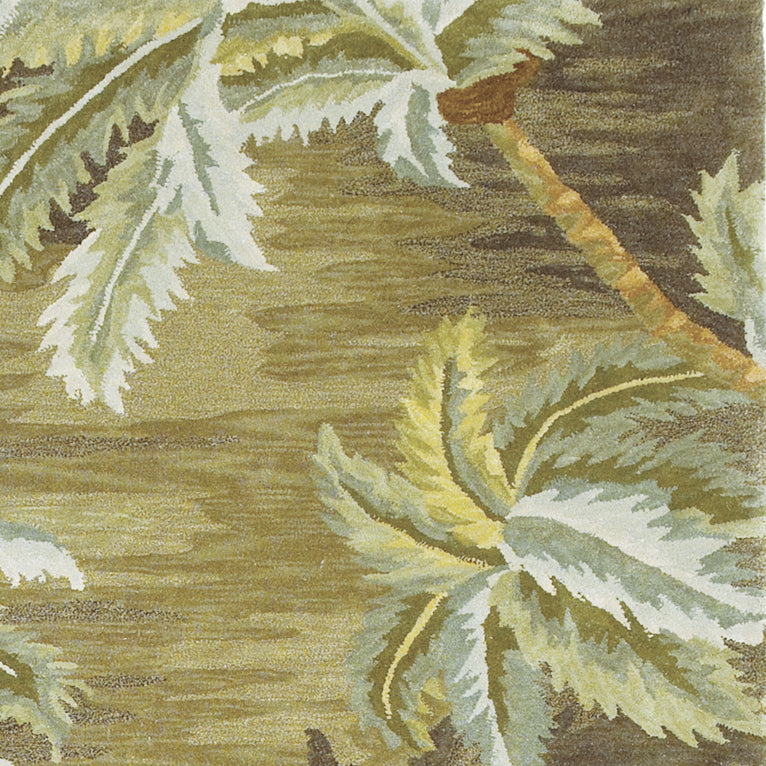 5' X 8' Moss Green And Yellow Wool Tropical Botanical Hand Tufted Area Rug-Area Rugs-DECOROLALA