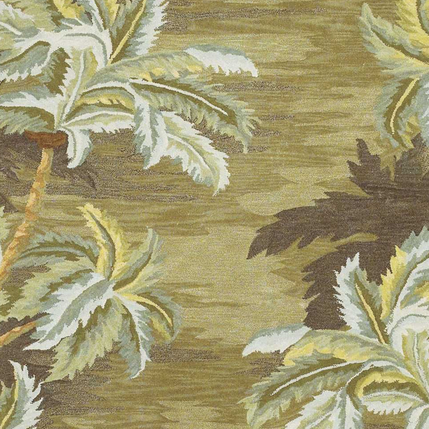 5' X 8' Moss Green And Yellow Wool Tropical Botanical Hand Tufted Area Rug-Area Rugs-DECOROLALA