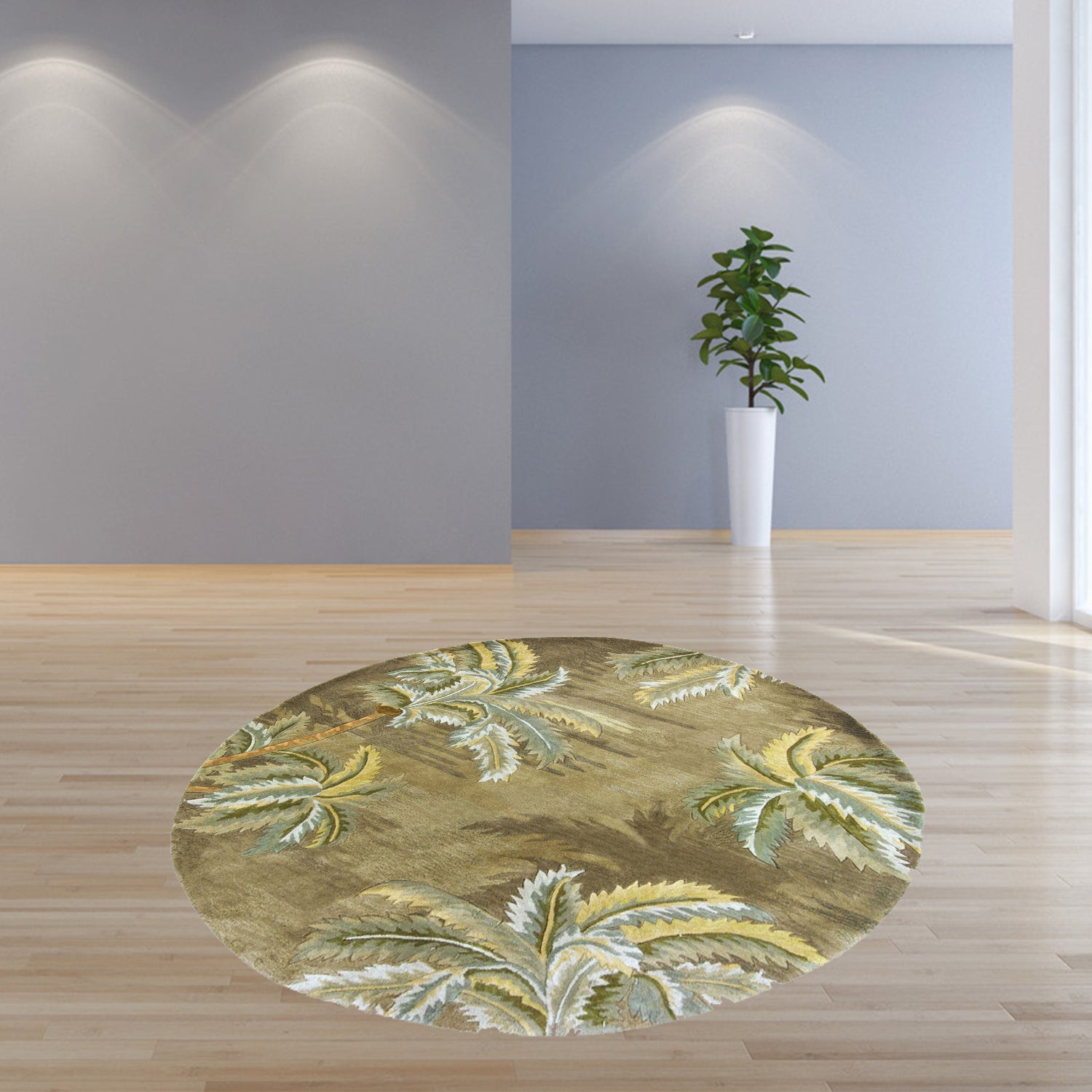 5' X 8' Moss Green And Yellow Wool Tropical Botanical Hand Tufted Area Rug-Area Rugs-DECOROLALA