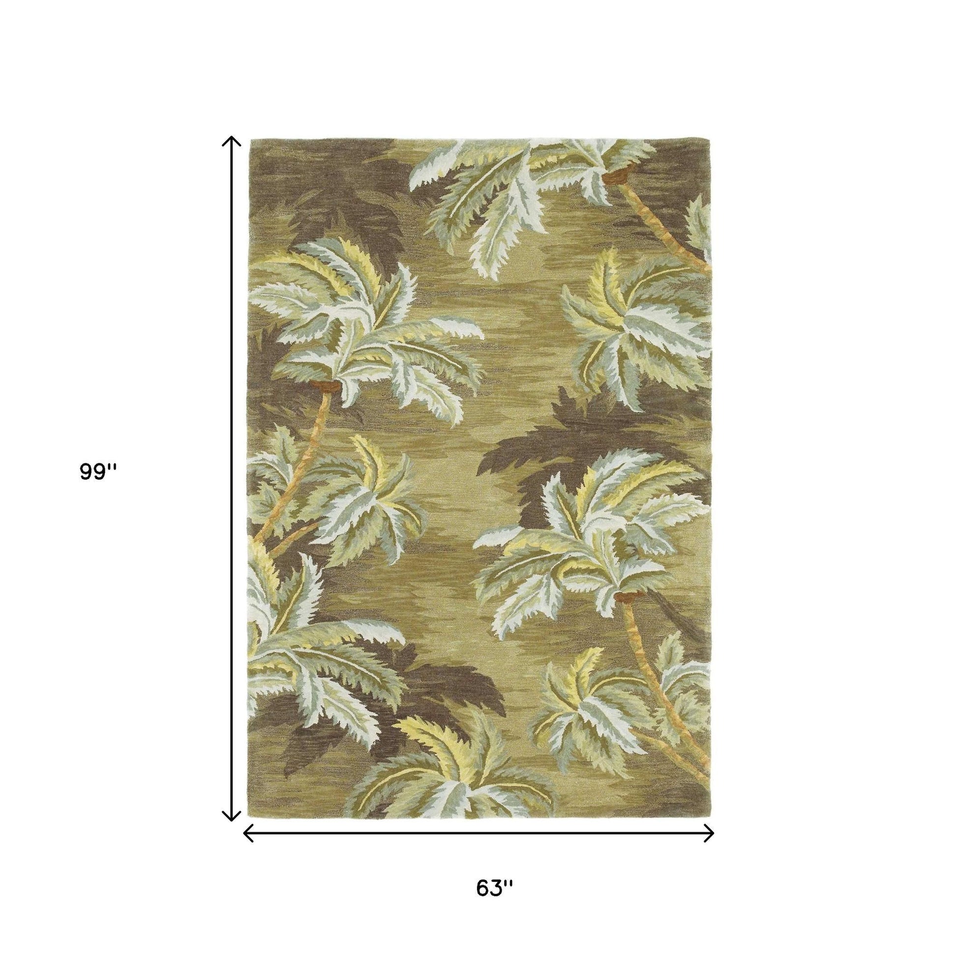 5' X 8' Moss Green And Yellow Wool Tropical Botanical Hand Tufted Area Rug-Area Rugs-DECOROLALA